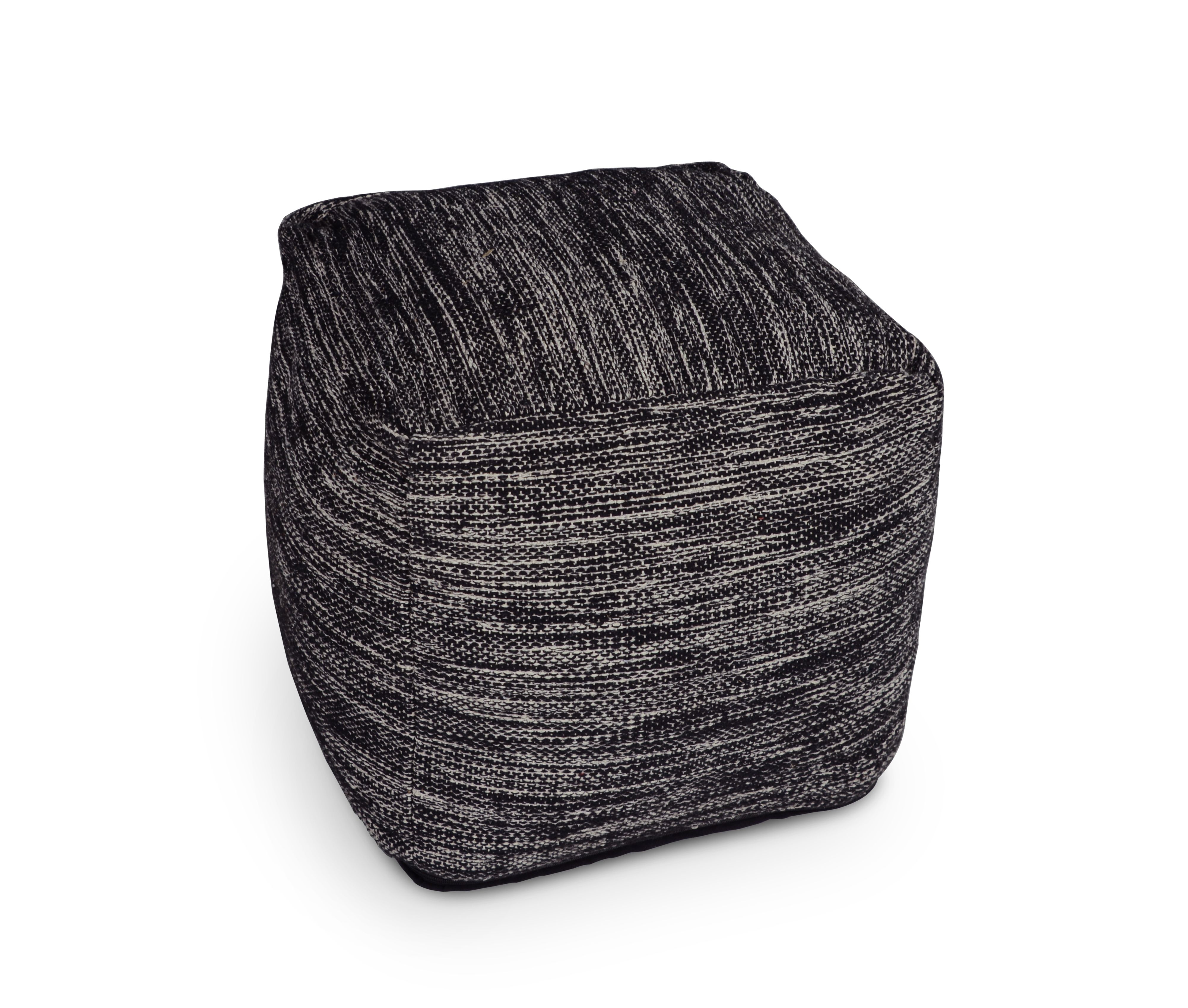 Omari - Square Handwoven Woolen Pouf - Black