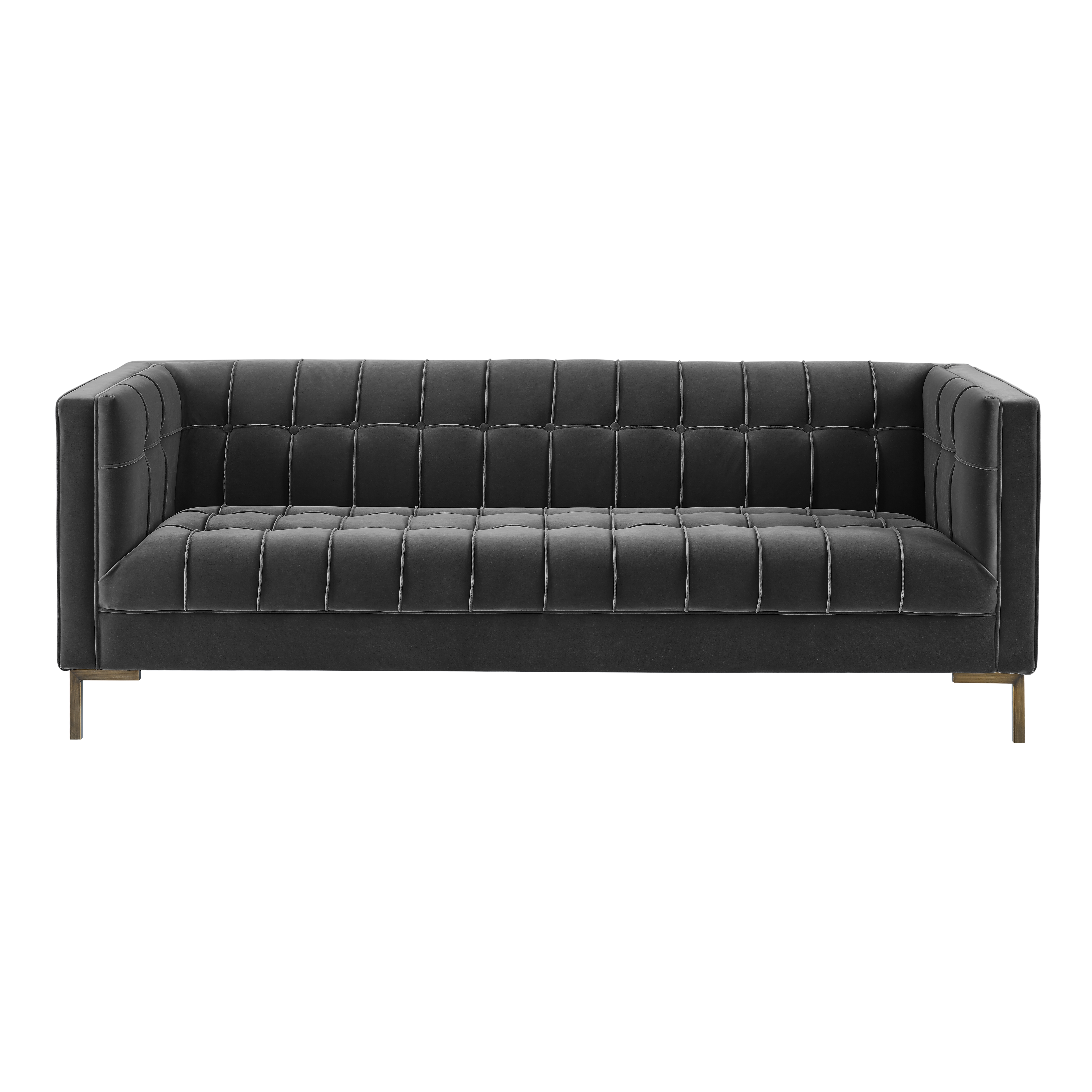 Isaac - Channel Stitch Velvet Sofa - Gray