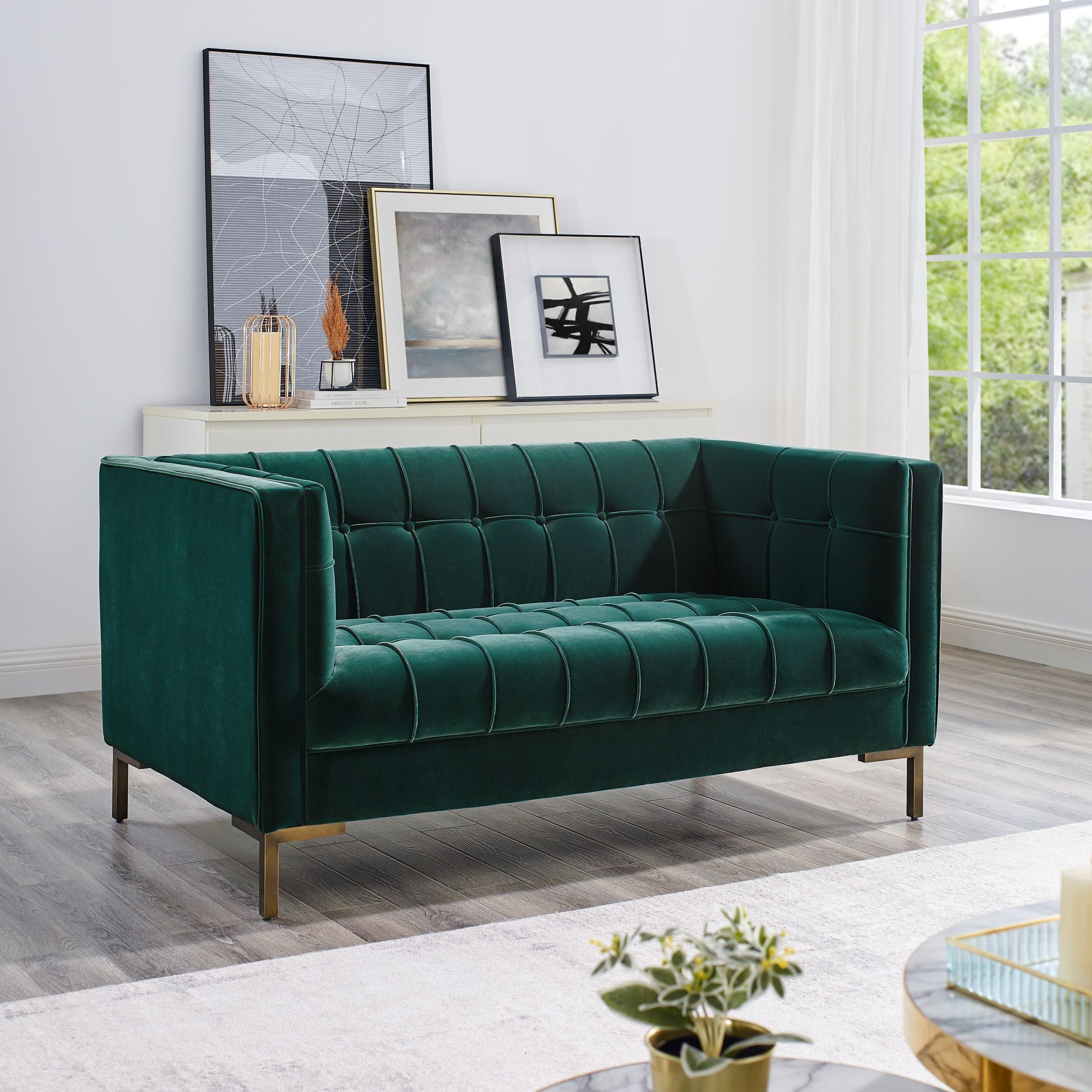 Isaac - Stitch Velvet Loveseat - Green