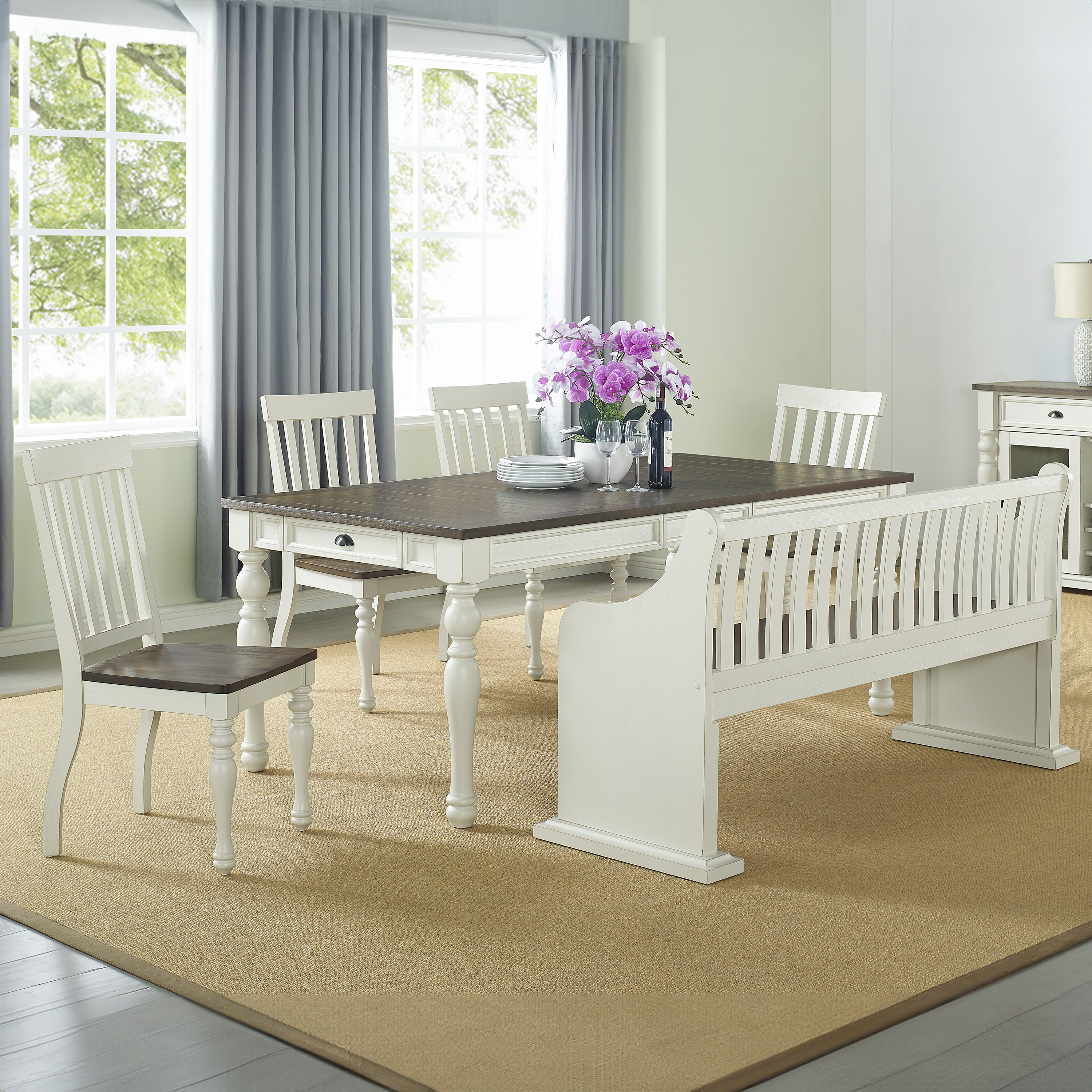 Joanna - 6 Piece Dining Set - White & Dark Brown