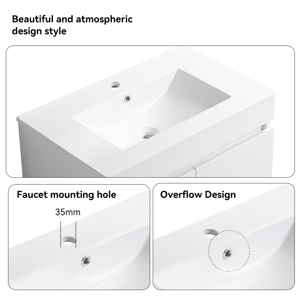 30 Inch Wall Mounted Bathroom Vanity with White Ceramic Basin,Two Soft  Close Cabinet Doors, Solid Wood,Excluding faucets,White