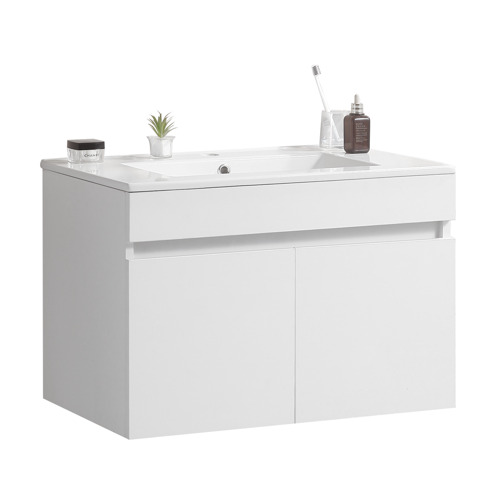 24 Inch Wall Mounted Bathroom Vanity with White Ceramic Basin,Two Soft  Close Cabinet Doors, Solid Wood,Excluding faucets,White