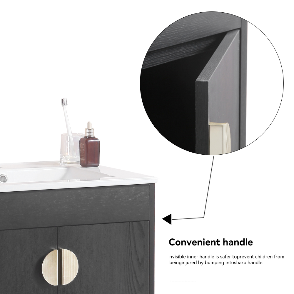 24" Bathroom Vanity,with White Ceramic Basin,Two Cabinet Doors withMetal Handle ,Solid Wood,Excluding faucets,Black