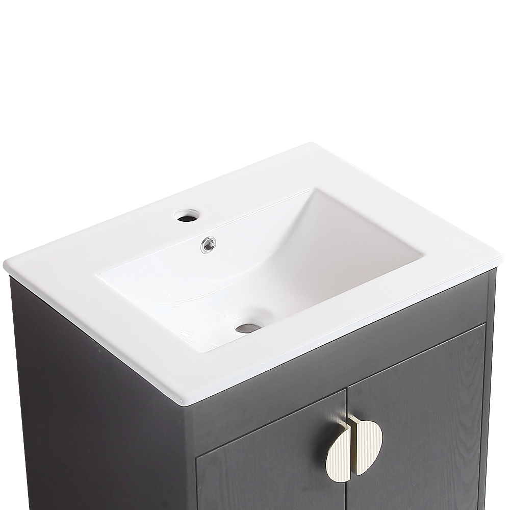 24" Bathroom Vanity,with White Ceramic Basin,Two Cabinet Doors withMetal Handle ,Solid Wood,Excluding faucets,Black