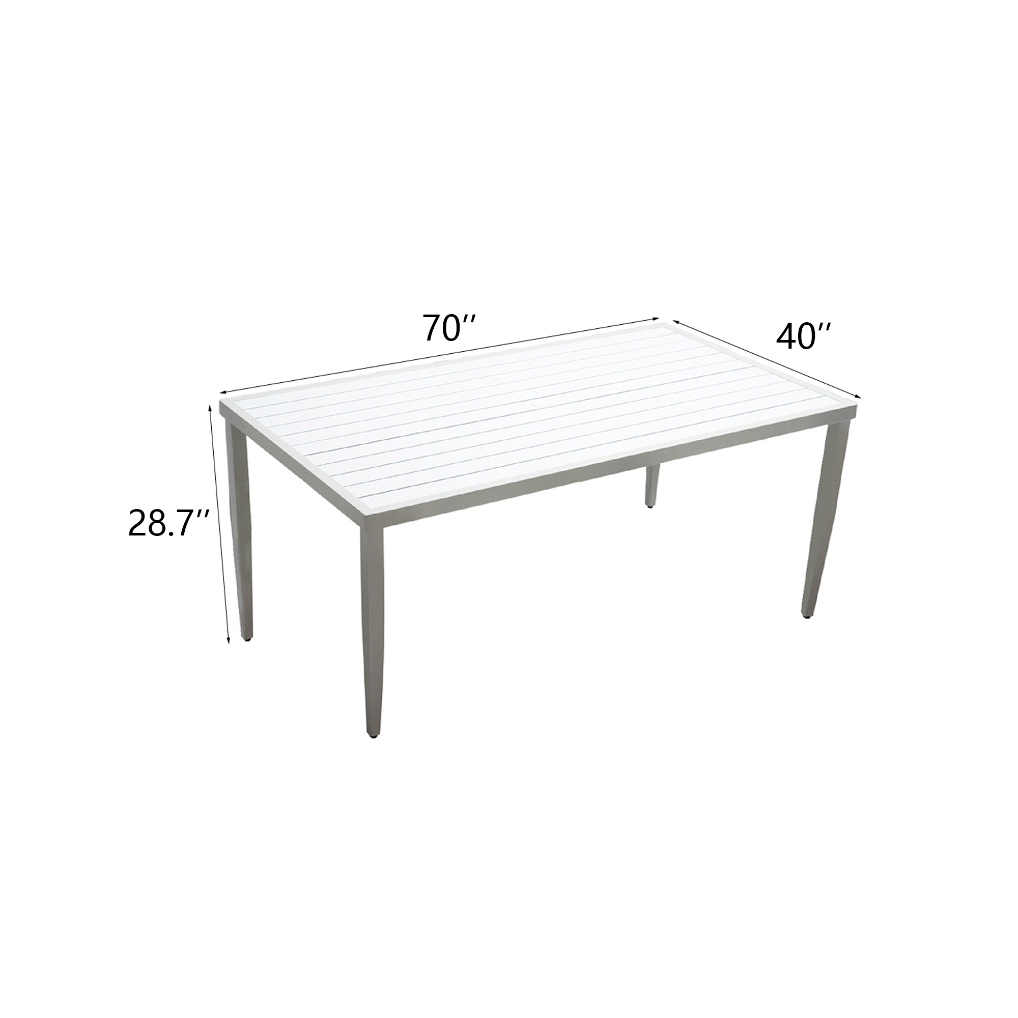 Outdoor Patio Aluminum 40"x70" Two-tone Table Top Rectangle Dining Table with Tapered Feet & Umbrella Hole, Matte White+ Grayish