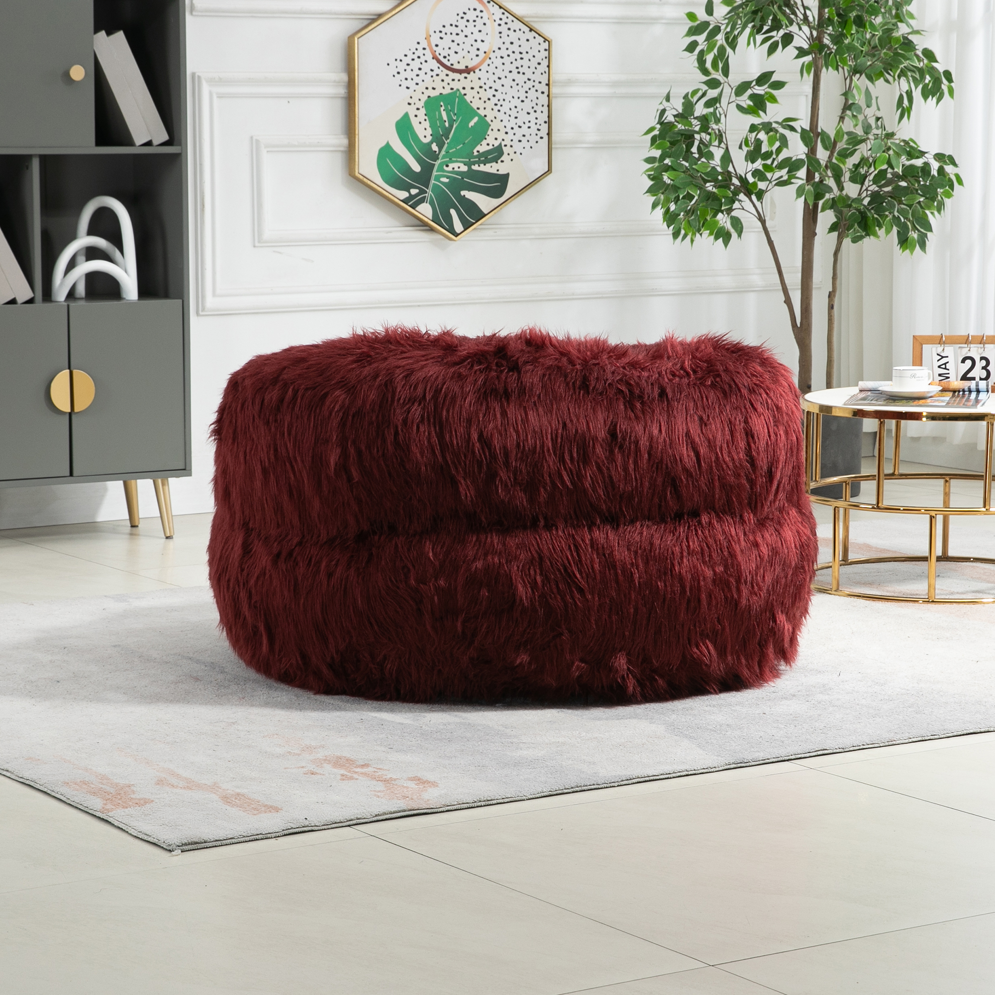 COOLMORE Bean Bag Chair, Floor Sofa with Handle,Accent Sofa Chair with Ottoman for Gaming Reading Relaxing (Wine Red)