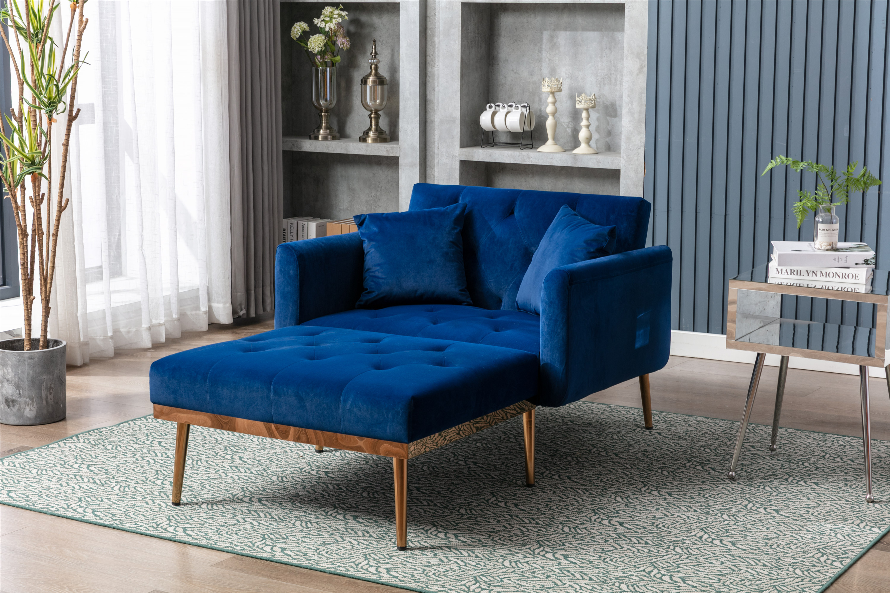 COOLMORE fashionable and classic style chaise lounge chair / accent chair for Living Room, bedroom (Navy Velvet)