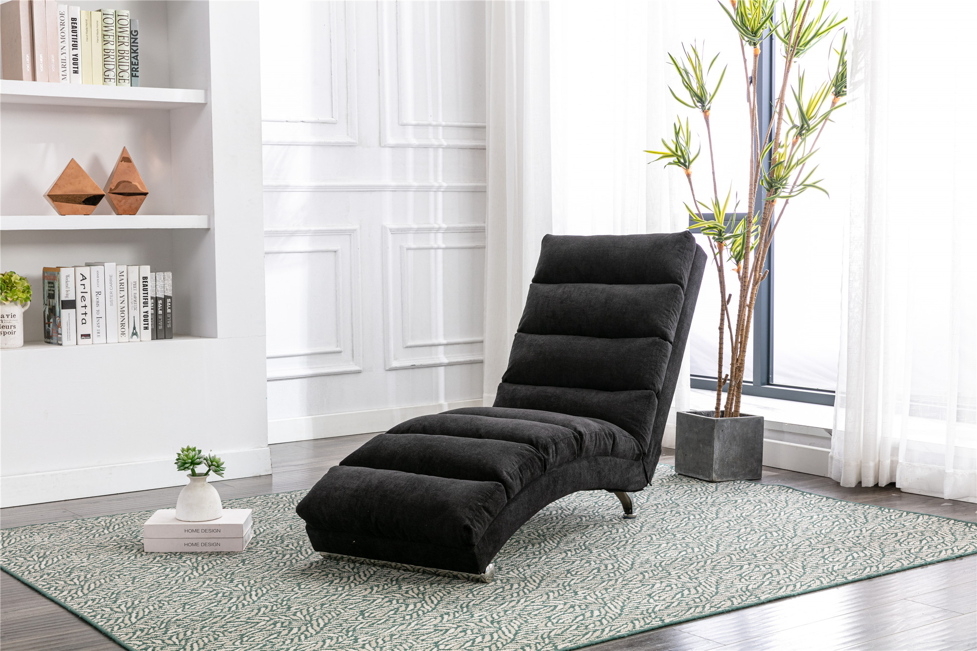 COOLMORE Linen Chaise Lounge Indoor Chair, Modern Long Lounger for Office or Living Room