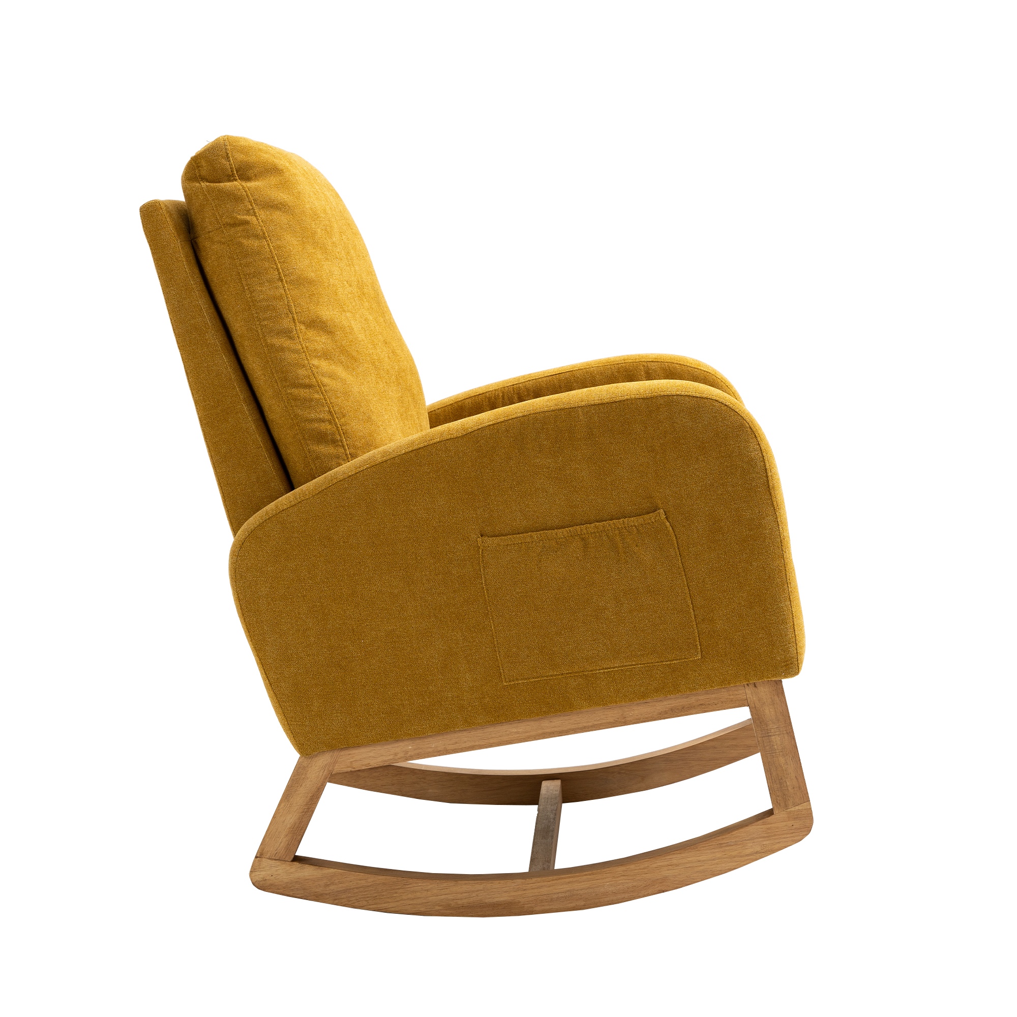 COOLMORE Rocking Chair, Modern Glider Chair, Recliner Armchair with Wood Legs and Side Pocket, Nursery Rocking Accent Chair with High Back for Living Room Bedroom (Mustard Yellow linen)