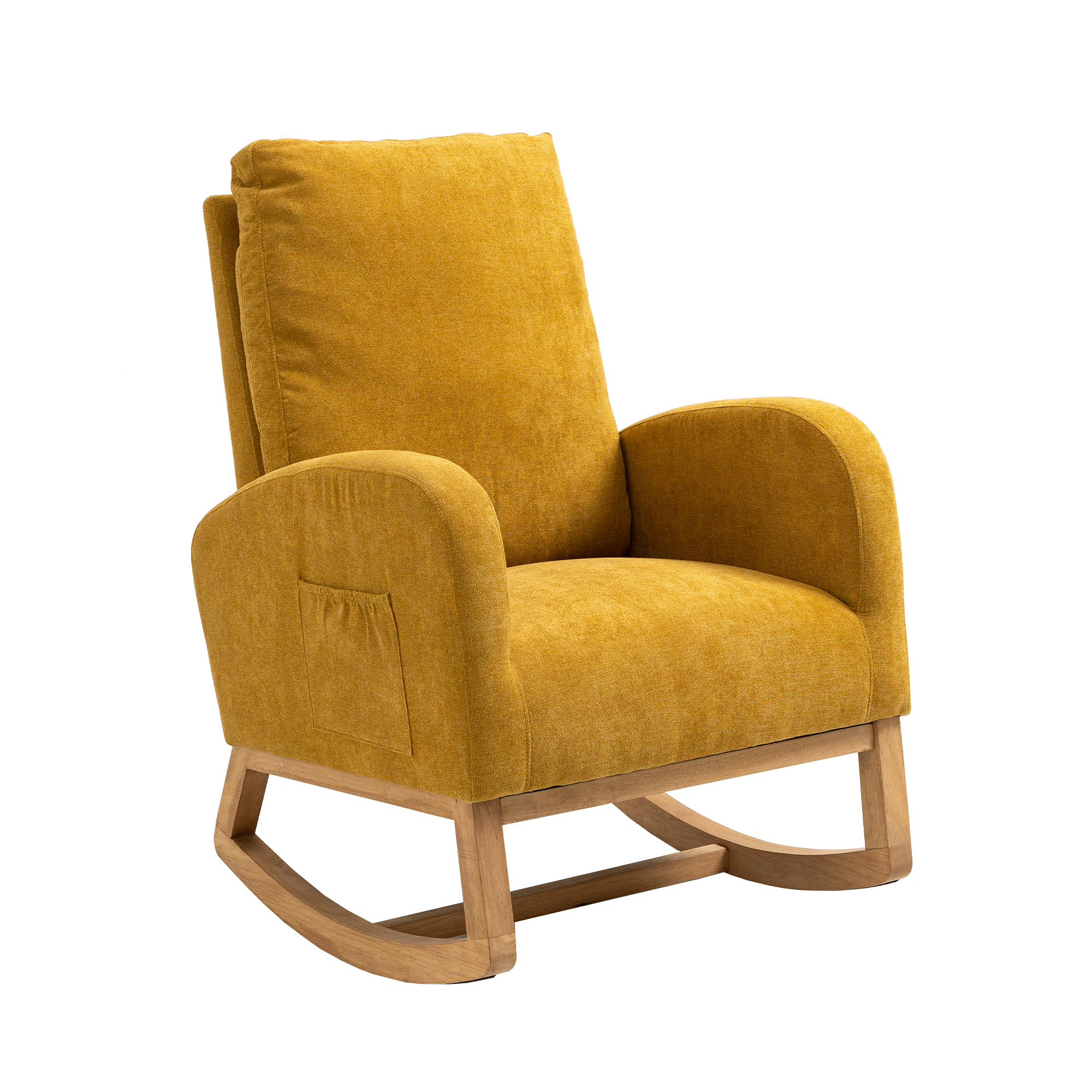 COOLMORE Rocking Chair, Modern Glider Chair, Recliner Armchair with Wood Legs and Side Pocket, Nursery Rocking Accent Chair with High Back for Living Room Bedroom (Mustard Yellow linen)