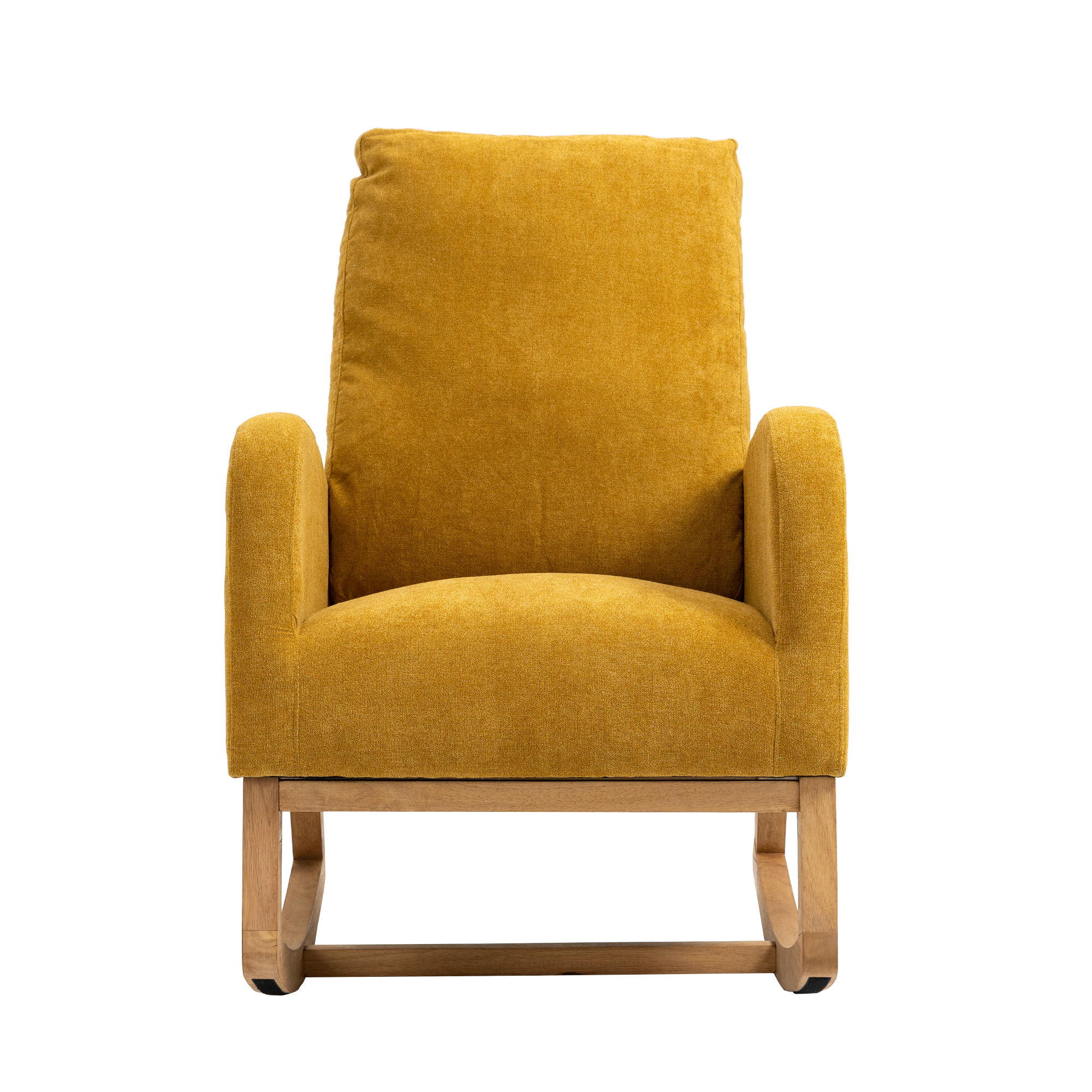 COOLMORE Rocking Chair, Modern Glider Chair, Recliner Armchair with Wood Legs and Side Pocket, Nursery Rocking Accent Chair with High Back for Living Room Bedroom (Mustard Yellow linen)