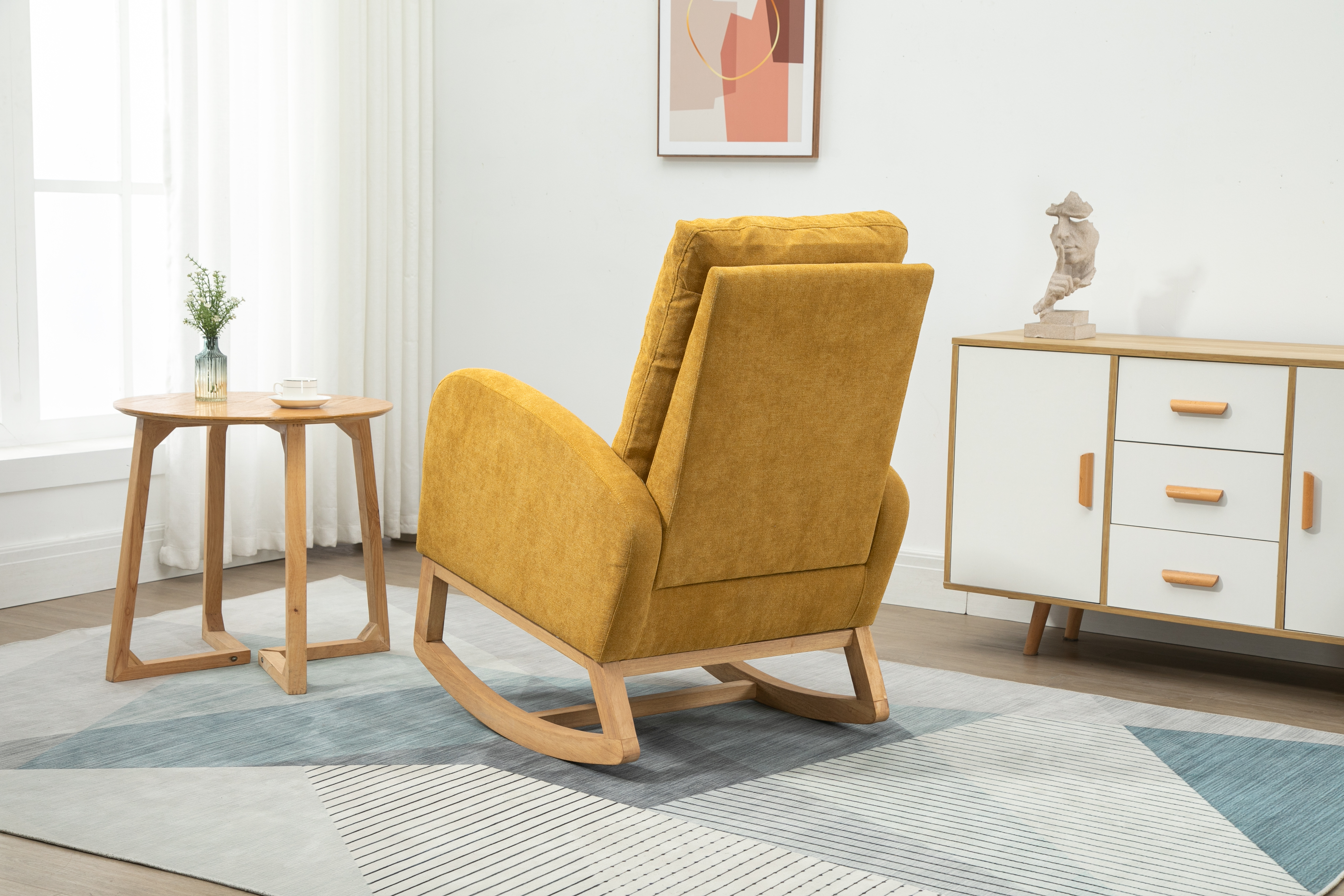 COOLMORE Rocking Chair, Modern Glider Chair, Recliner Armchair with Wood Legs and Side Pocket, Nursery Rocking Accent Chair with High Back for Living Room Bedroom (Mustard Yellow linen)