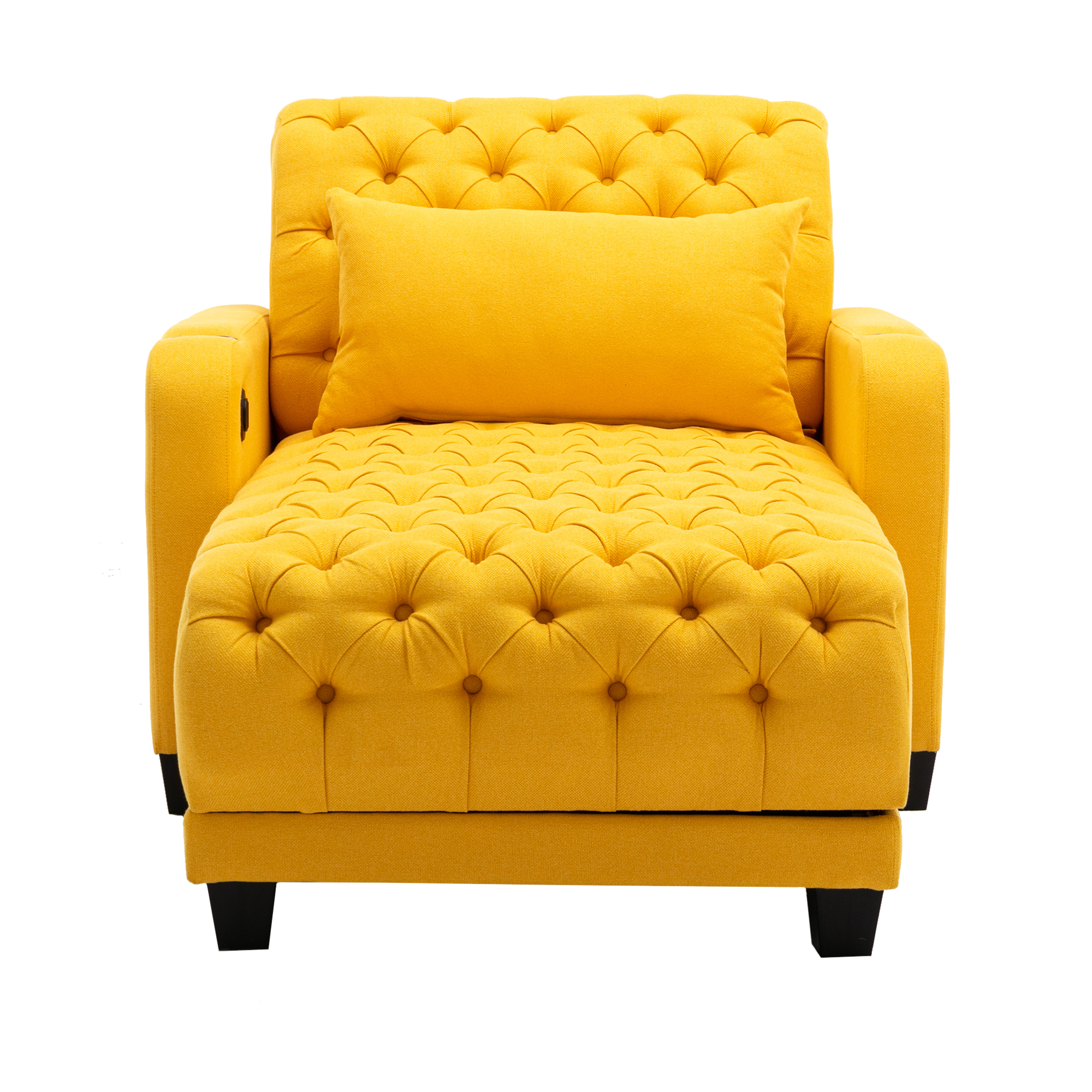 COOLMORE Multifunctional Living Room Leisure Chaise Lounge Barry Tufted Comfy Armchair Wireless Charging, Smooth Reclining Backrest & Lumbar Pillow for Home Apartment (Yellow linen)