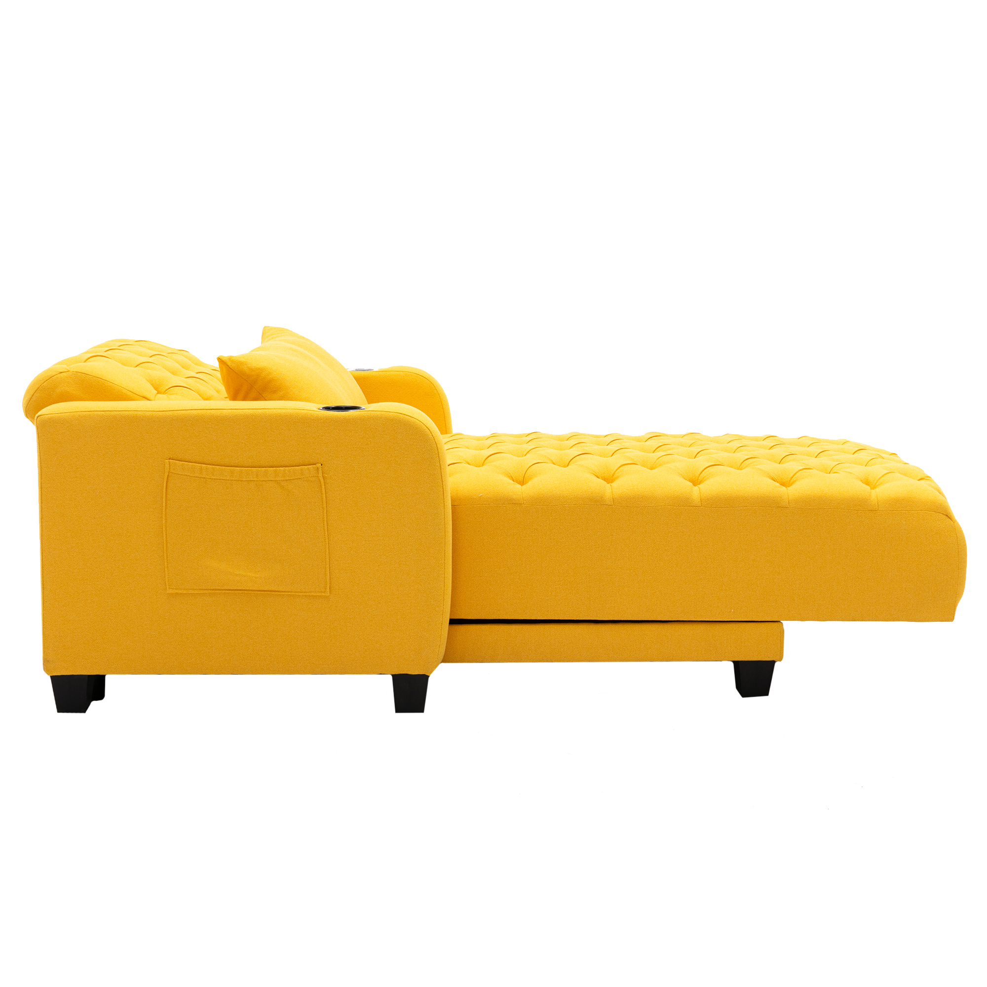 COOLMORE Multifunctional Living Room Leisure Chaise Lounge Barry Tufted Comfy Armchair Wireless Charging, Smooth Reclining Backrest & Lumbar Pillow for Home Apartment (Yellow linen)