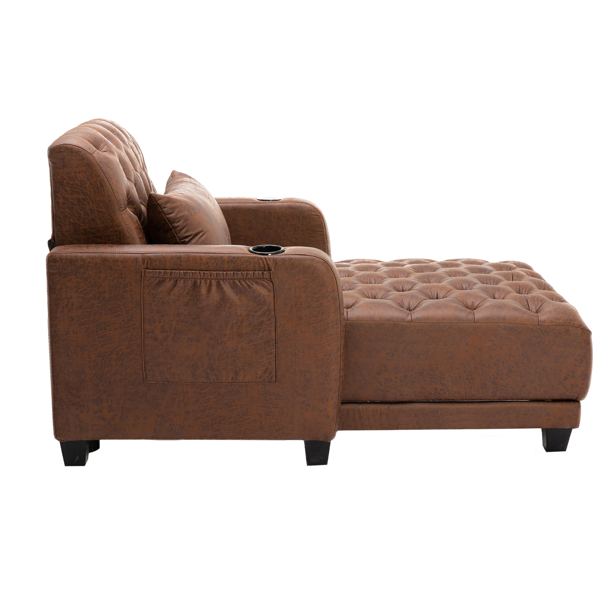 COOLMORE Multifunctional Living Room Leisure Chaise Lounge Barry Tufted Comfy Armchair Wireless Charging, Smooth Reclining Backrest & Lumbar Pillow for Home Apartment (Brown linen)