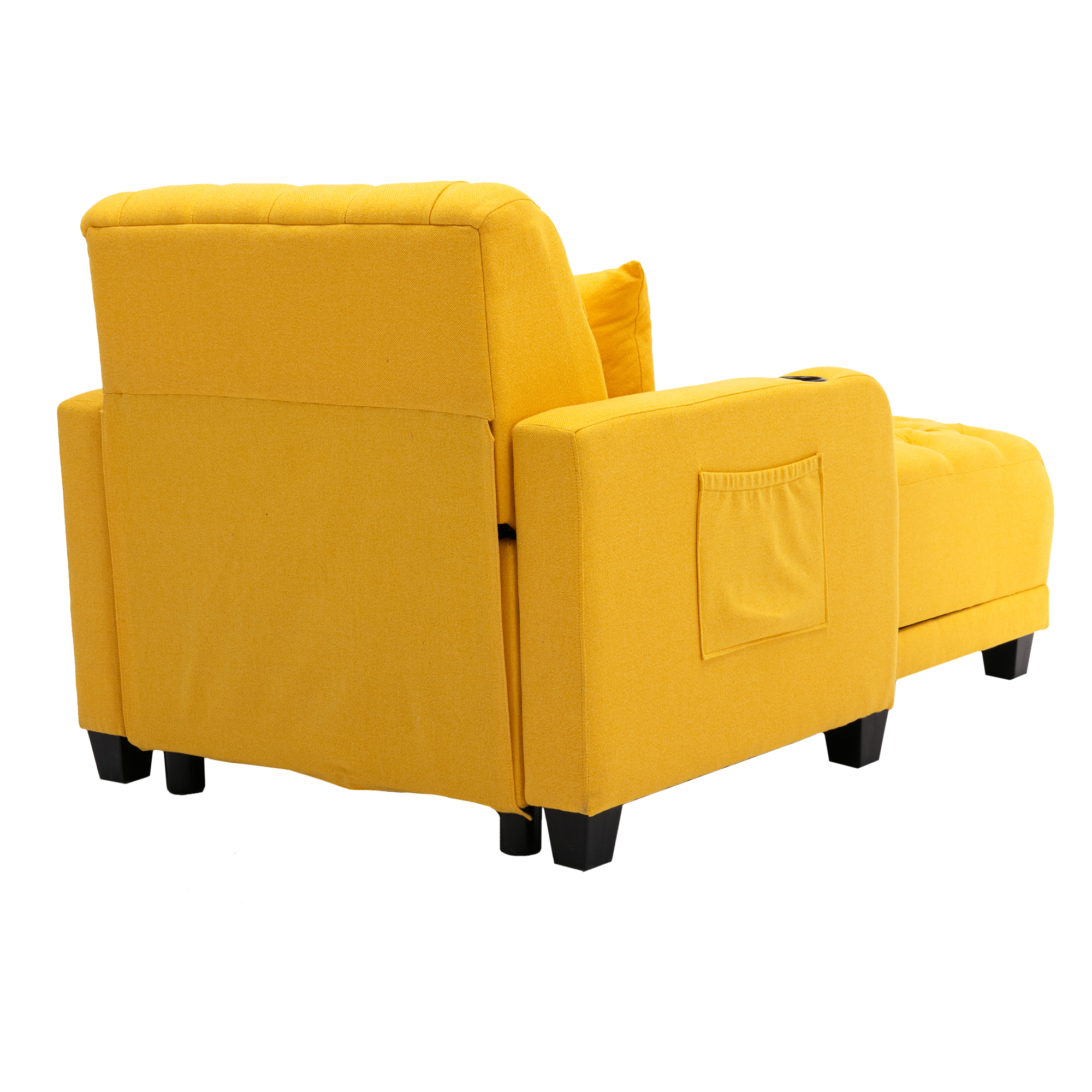 COOLMORE Multifunctional Living Room Leisure Chaise Lounge Barry Tufted Comfy Armchair Wireless Charging, Smooth Reclining Backrest & Lumbar Pillow for Home Apartment (Yellow linen)