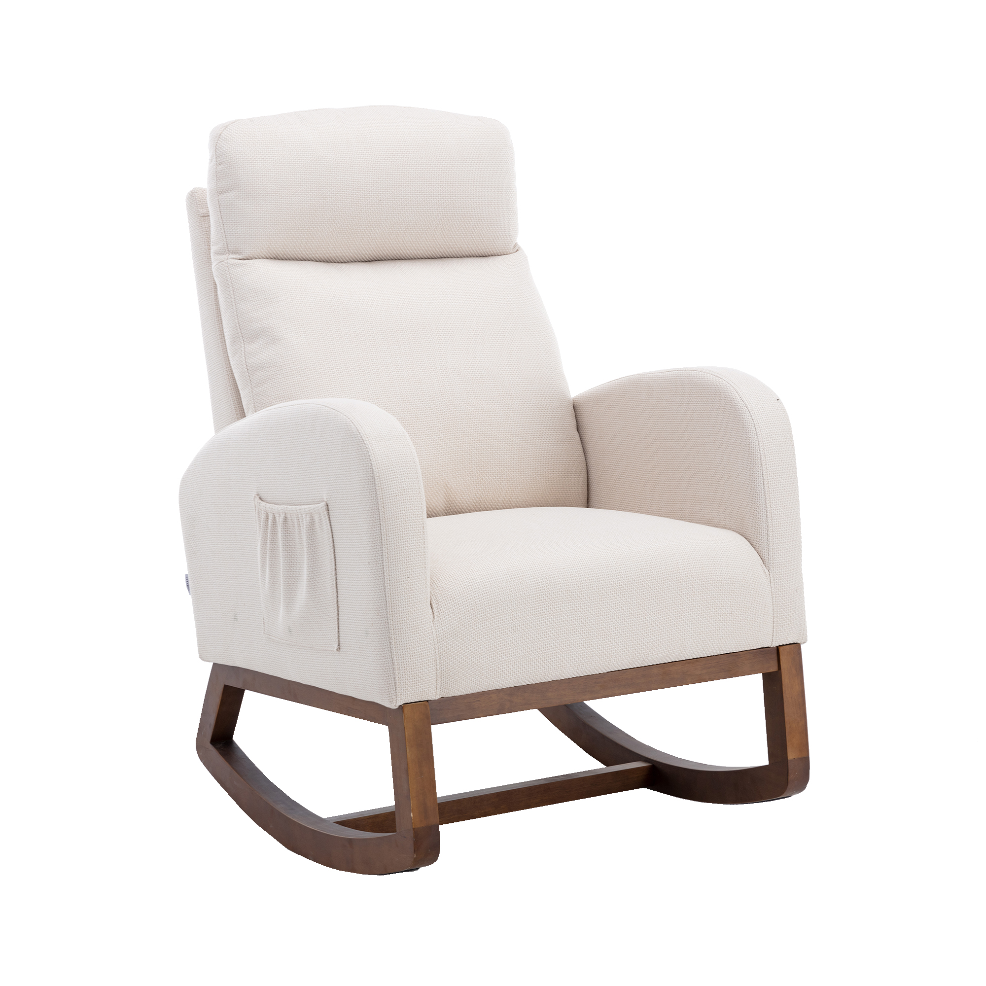 COOLMORE Rocking Chair, Modern Glider Chair, Recliner Armchair with Wood Legs and Side Pocket, Nursery Rocking Accent Chair with High Back for Living Room Bedroom (Beige linen)