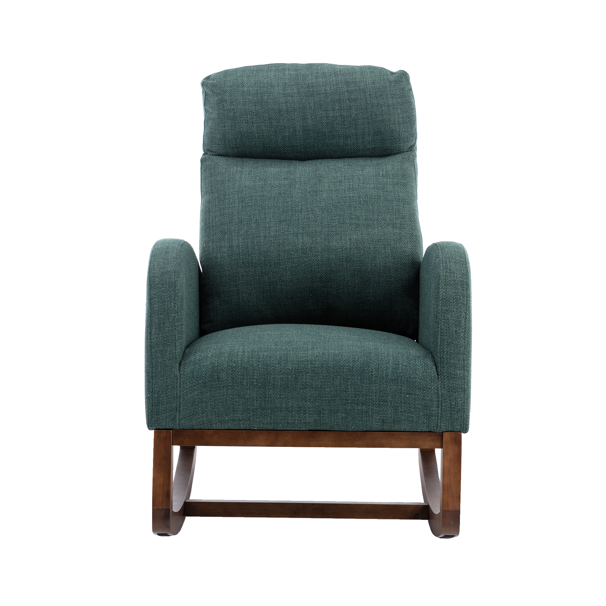 COOLMORE Rocking Chair, Modern Glider Chair, Recliner Armchair with Wood Legs and Side Pocket, Nursery Rocking Accent Chair with High Back for Living Room Bedroom (Emerald linen)