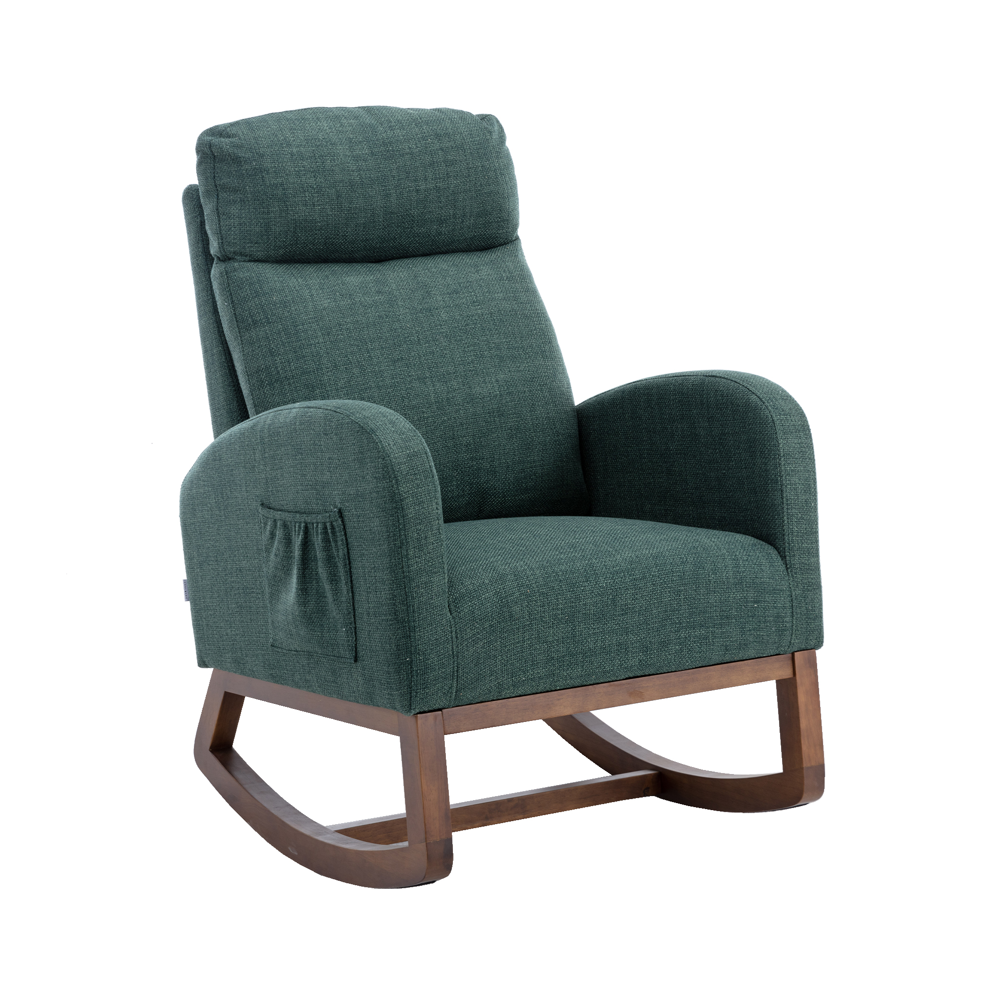 COOLMORE Rocking Chair, Modern Glider Chair, Recliner Armchair with Wood Legs and Side Pocket, Nursery Rocking Accent Chair with High Back for Living Room Bedroom (Emerald linen)