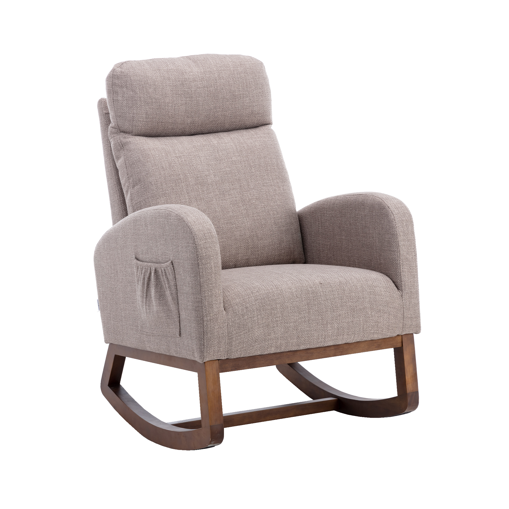 COOLMORE Rocking Chair, Modern Glider Chair, Recliner Armchair with Wood Legs and Side Pocket, Nursery Rocking Accent Chair with High Back for Living Room Bedroom (Grey linen)