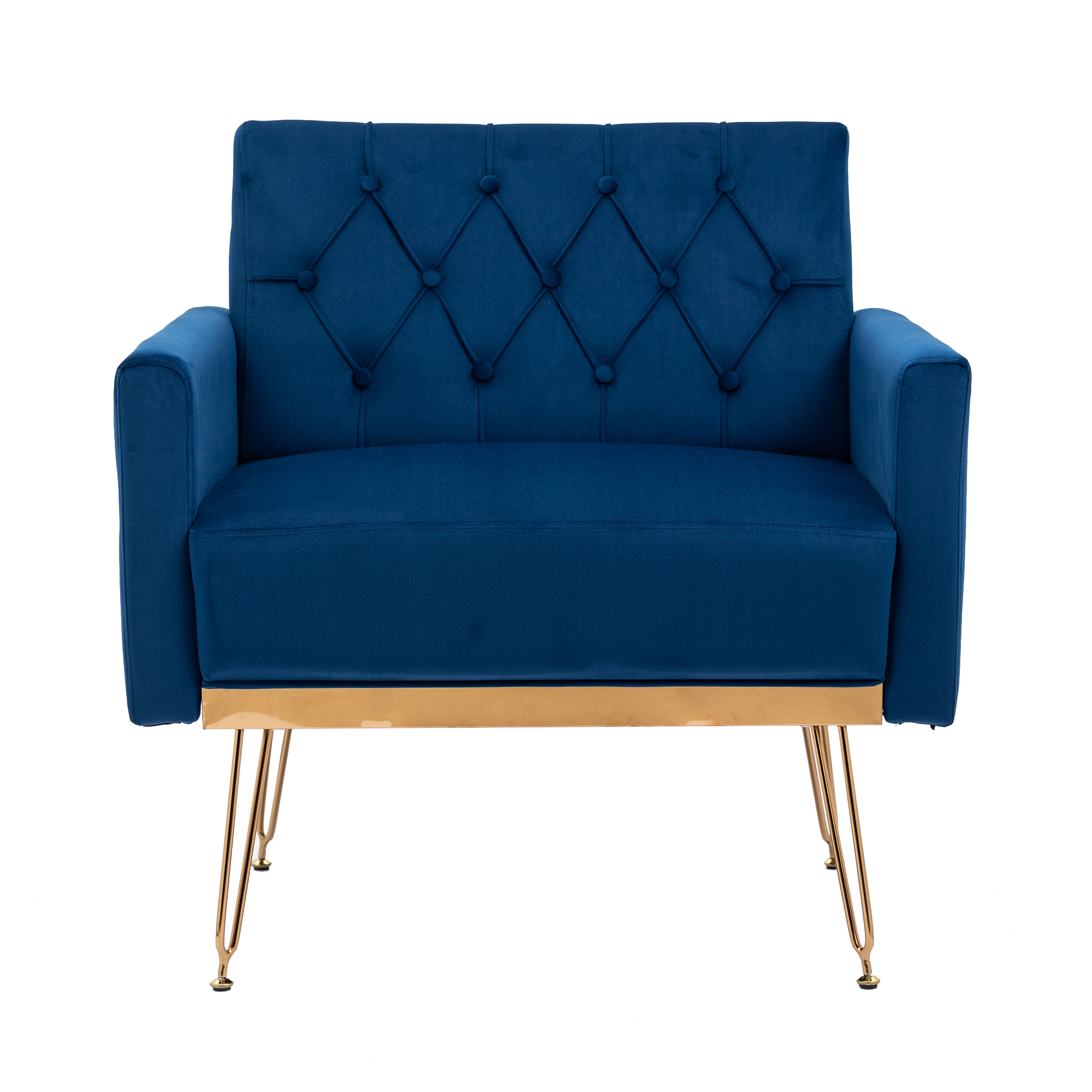 COOLMORE Velvet Armchair Single Sofa Modern Tufted Upholstered Side Reading Chairs with Arm and Gold Metal Leg for Living Room Bedroom (Navy )