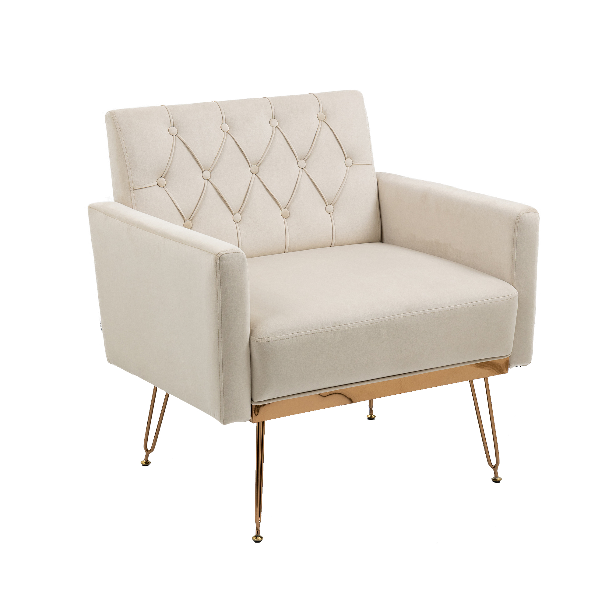 COOLMORE Velvet Armchair Single Sofa Modern Tufted Upholstered Side Reading Chairs with Arm and Gold Metal Leg for Living Room Bedroom ( Beige )