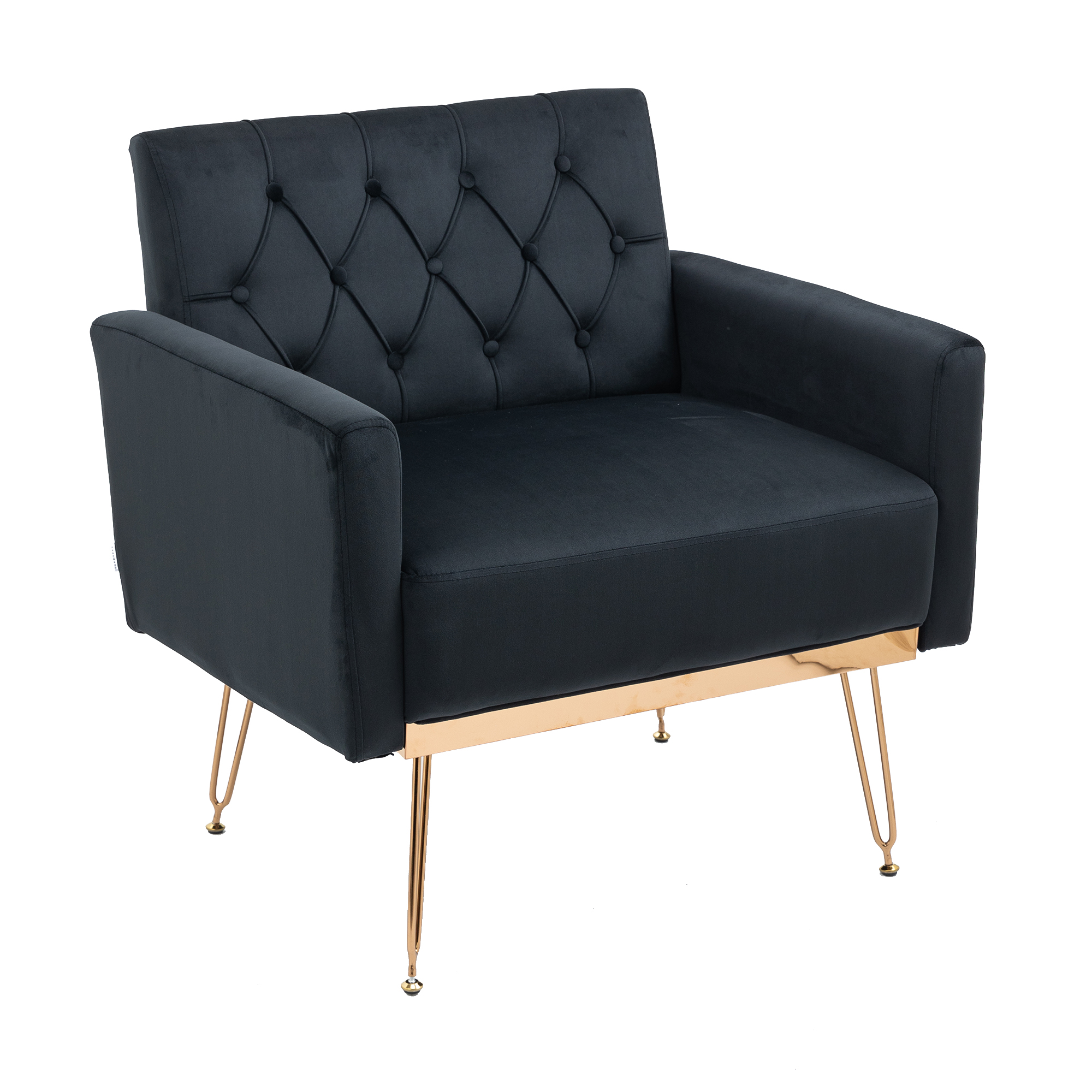 COOLMORE Velvet Armchair Single Sofa Modern Tufted Upholstered Side Reading Chairs with Arm and Gold Metal Leg for Living Room Bedroom ( Black )