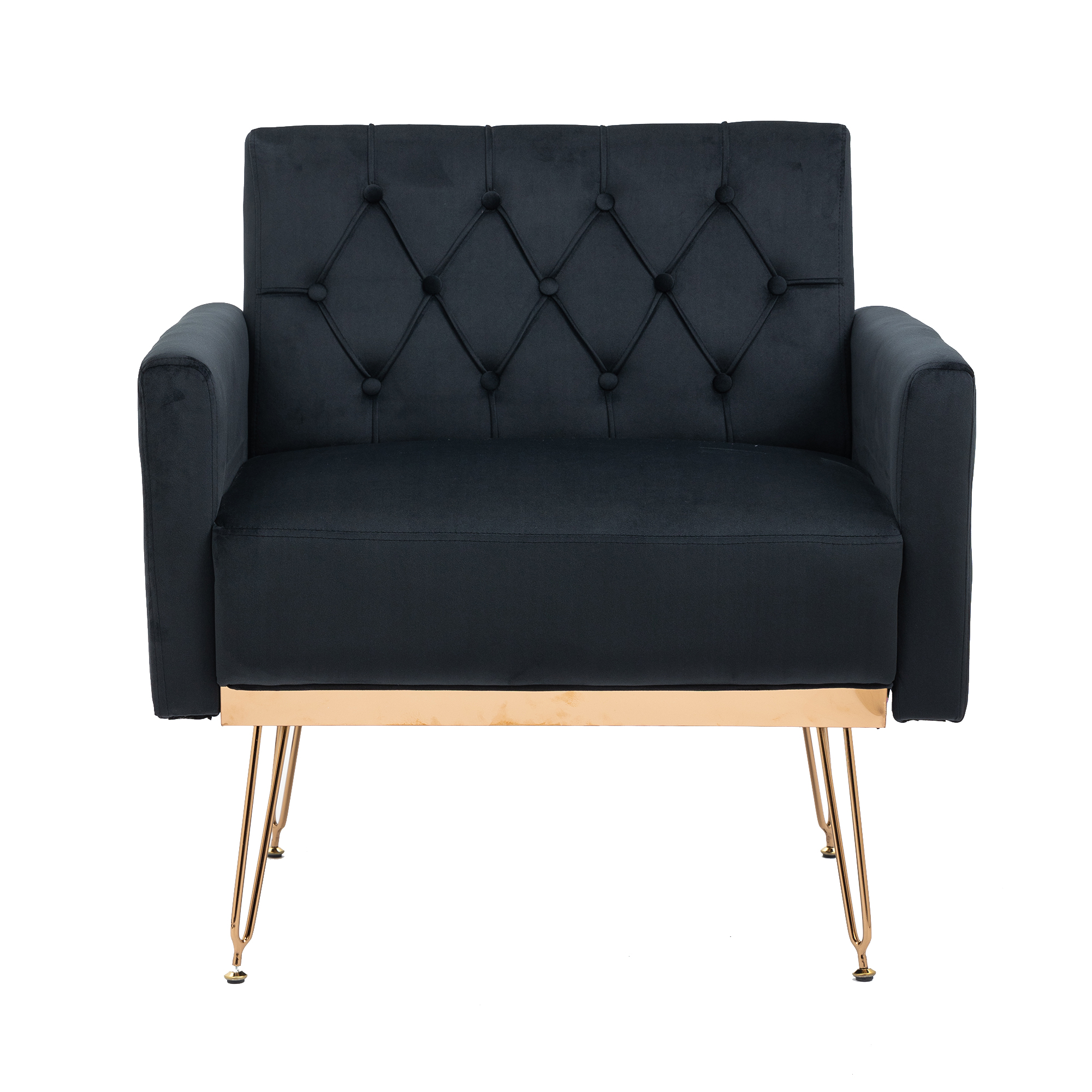 COOLMORE Velvet Armchair Single Sofa Modern Tufted Upholstered Side Reading Chairs with Arm and Gold Metal Leg for Living Room Bedroom ( Black )