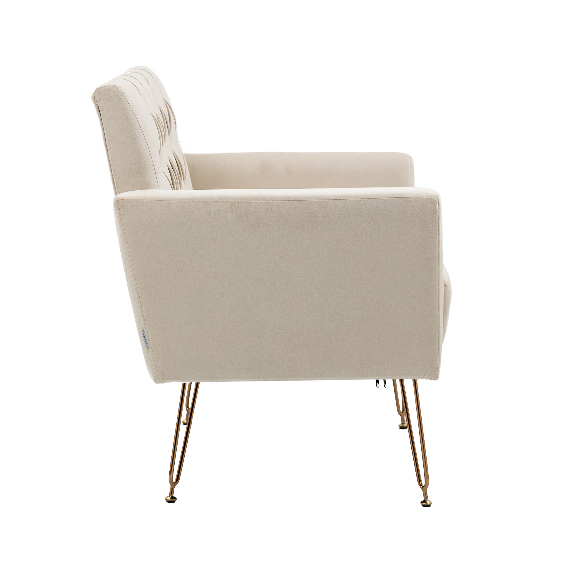 COOLMORE Velvet Armchair Single Sofa Modern Tufted Upholstered Side Reading Chairs with Arm and Gold Metal Leg for Living Room Bedroom ( Beige )