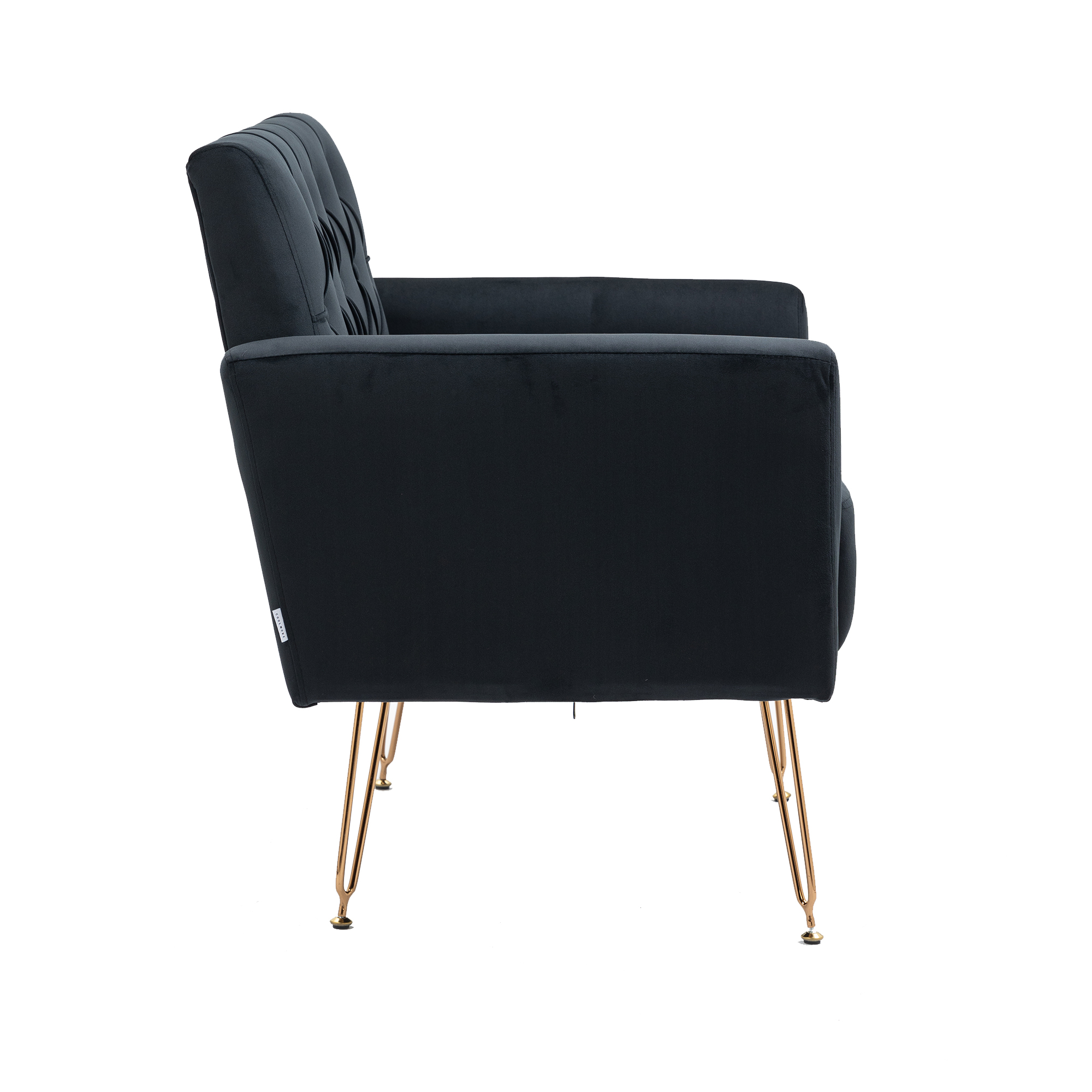 COOLMORE Velvet Armchair Single Sofa Modern Tufted Upholstered Side Reading Chairs with Arm and Gold Metal Leg for Living Room Bedroom ( Black )