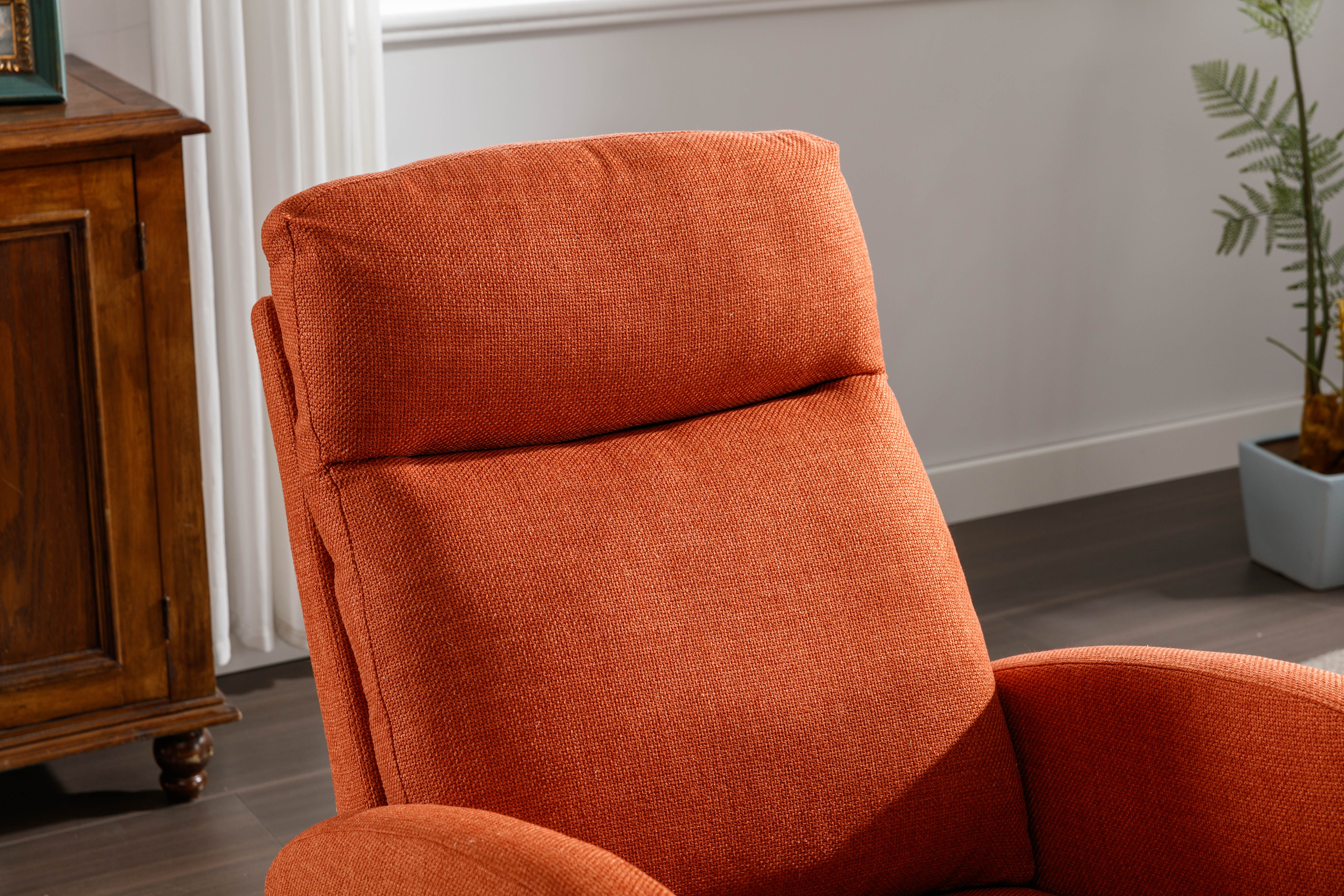 COOLMORE Rocking Chair, Modern Glider Chair, Recliner Armchair with Wood Legs and Side Pocket, Nursery Rocking Accent Chair with High Back for Living Room Bedroom (Orange linen)