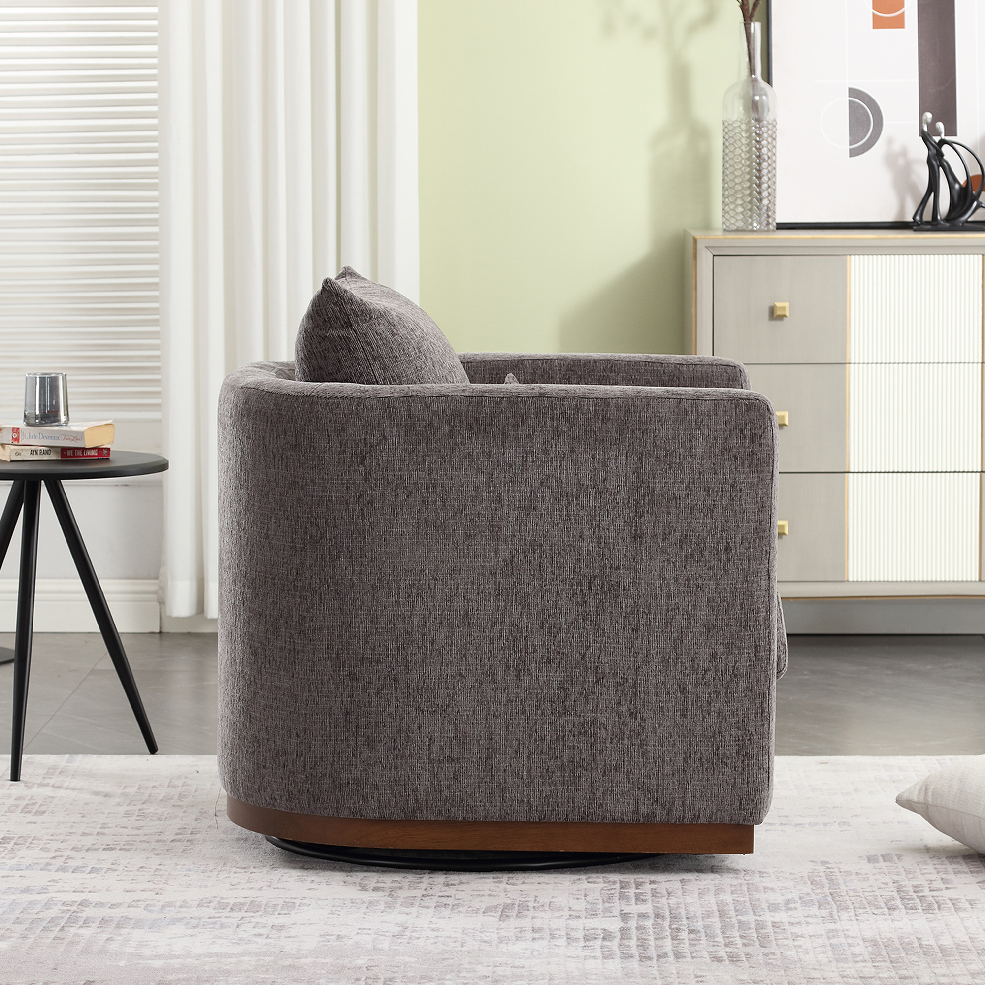 Fauteuil Baril Pivotant COOLMORE, Fauteuil d'Accent Rond Confortable pour Salon, Fauteuil Baril Pivotant à 360 Degrés, Fauteuil de Loisirs pour Chambre d'Enfant, Hôtel, Chambre à Coucher, Bureau, Salon (Chenille Gris Foncé)