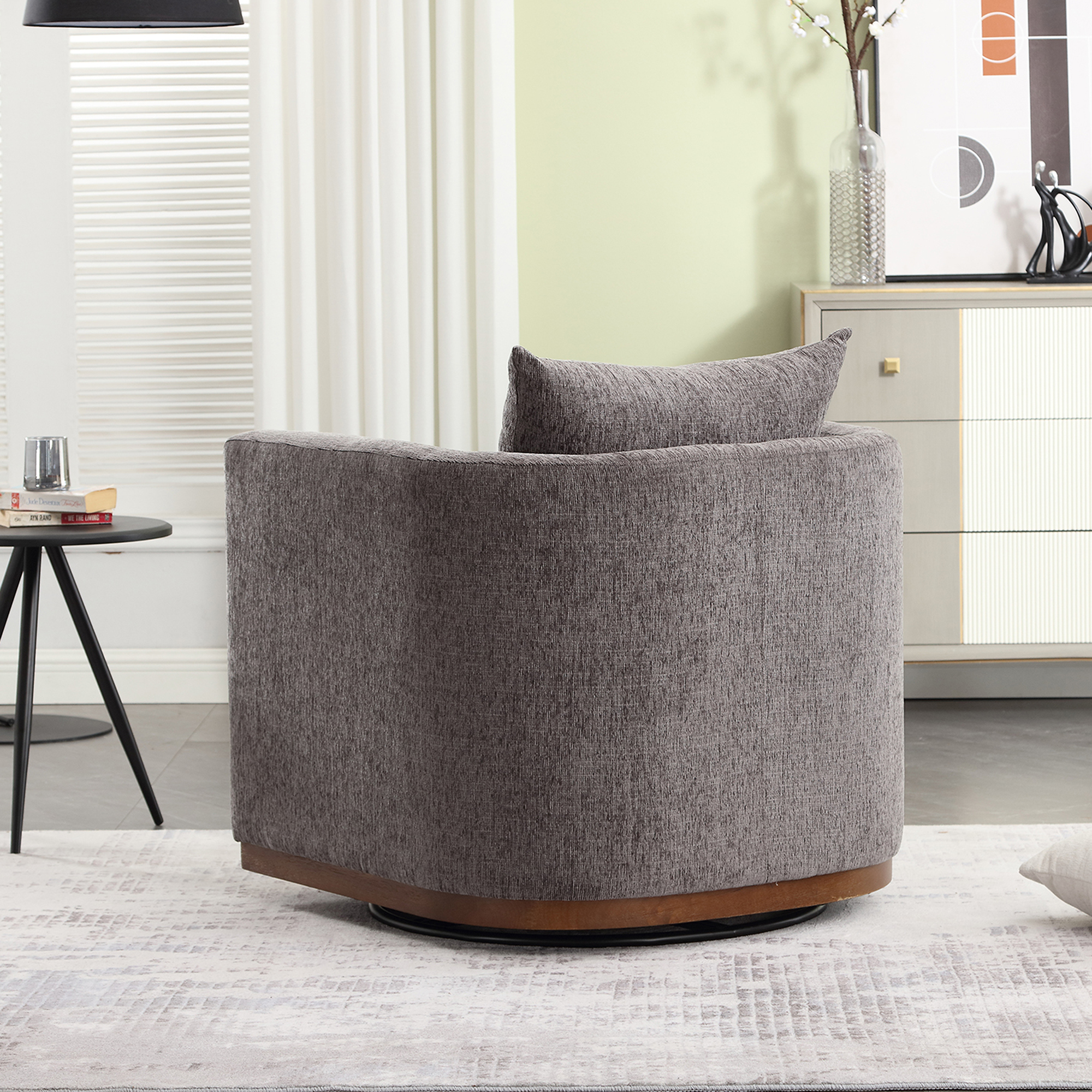 COOLMORE Swivel Barrel Chair, Comfy Round Accent Sofa Chair for Living Room, 360 Degree Swivel Barrel Club Chair, Leisure Arm Chair for Nursery, Hotel, Bedroom, Office, Lounge (Dark Gray Chenille)