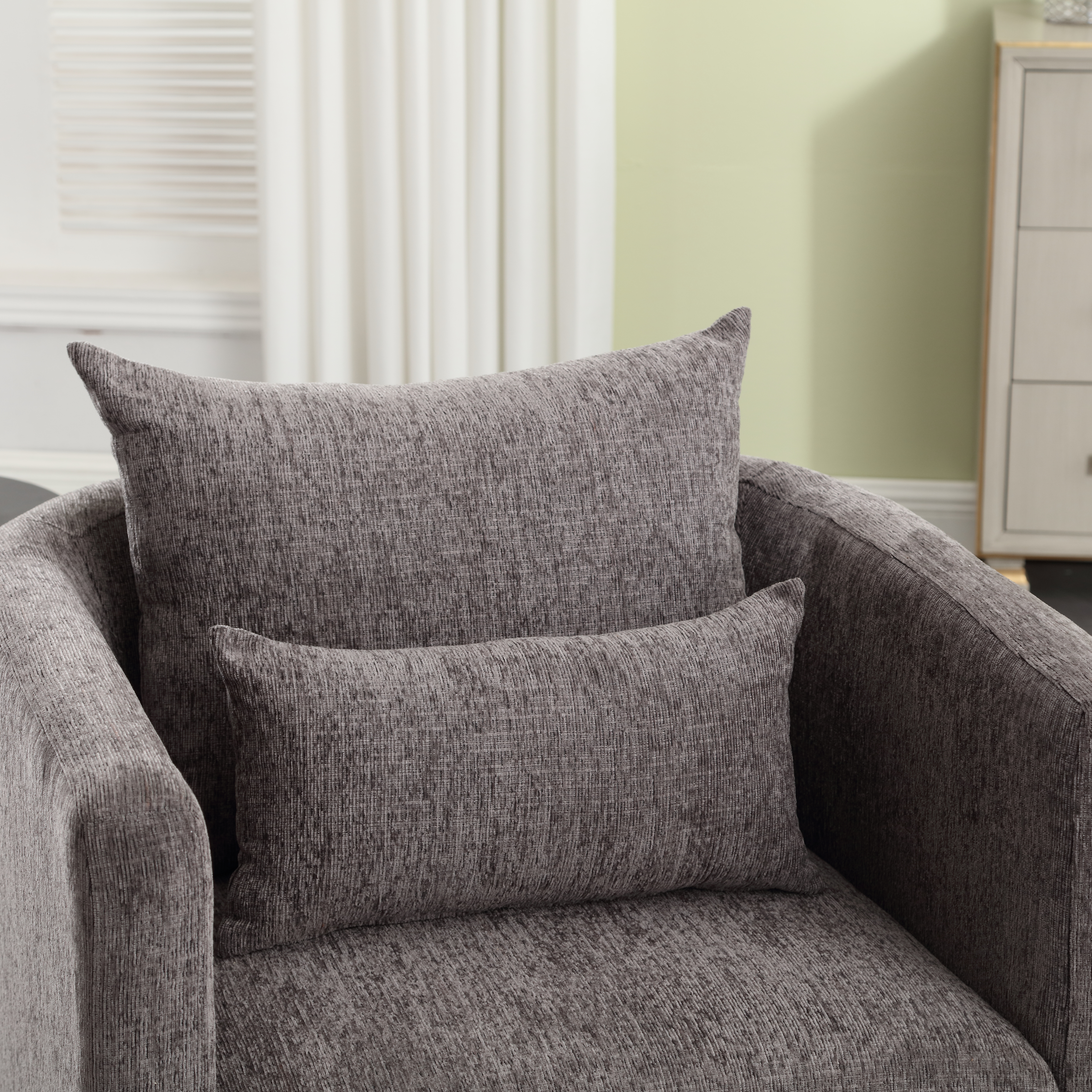 Fauteuil Baril Pivotant COOLMORE, Fauteuil d'Accent Rond Confortable pour Salon, Fauteuil Baril Pivotant à 360 Degrés, Fauteuil de Loisirs pour Chambre d'Enfant, Hôtel, Chambre à Coucher, Bureau, Salon (Chenille Gris Foncé)