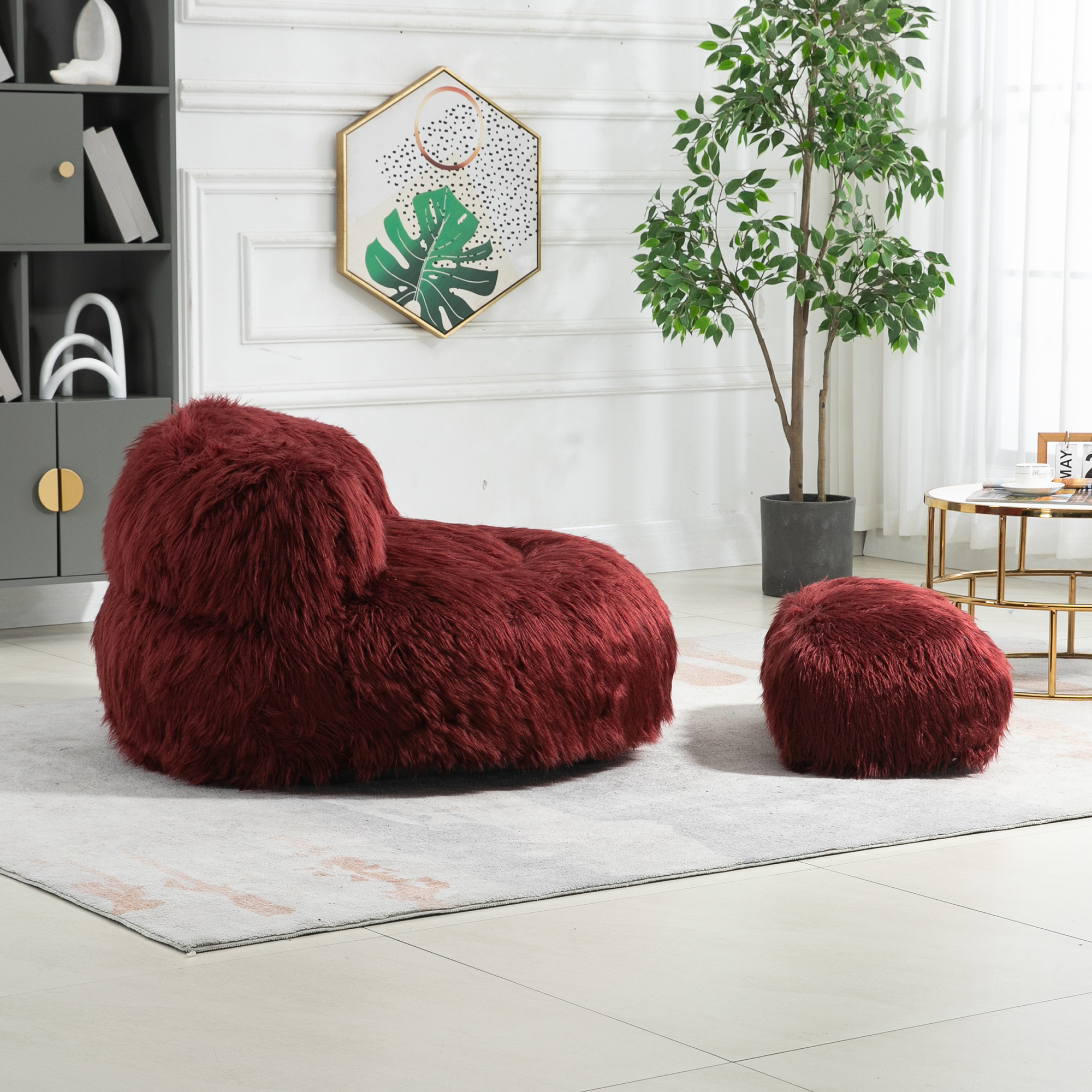 COOLMORE Bean Bag Chair, Floor Sofa with Handle,Accent Sofa Chair with Ottoman for Gaming Reading Relaxing (Wine Red)