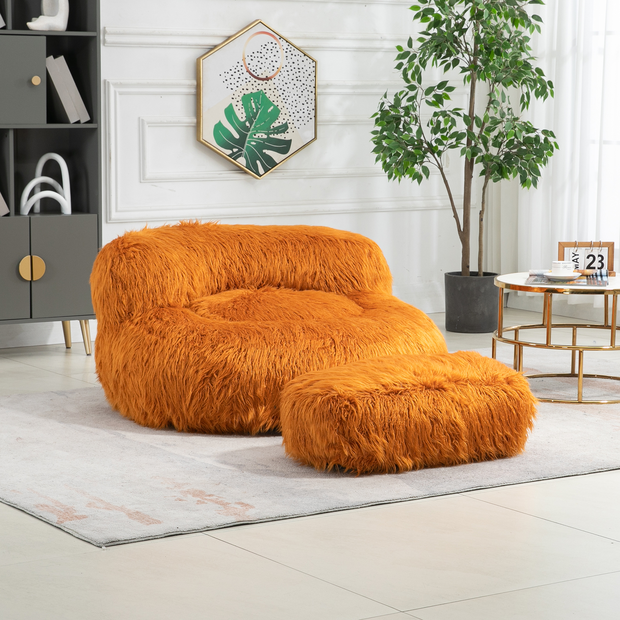 COOLMORE Bean Bag Chair, Floor Sofa with Handle,Accent Sofa Chair with Ottoman for Gaming Reading Relaxing (Orange)