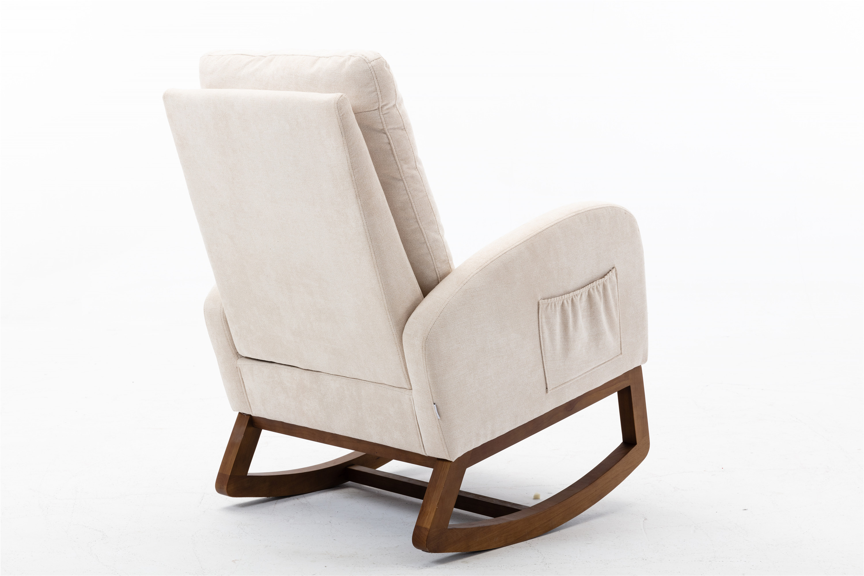 COOLMORE Rocking Chair, Modern Glider Chair, Recliner Armchair with Wood Legs and Side Pocket, Nursery Rocking Accent Chair with High Back for Living Room Bedroom (Beige linen)