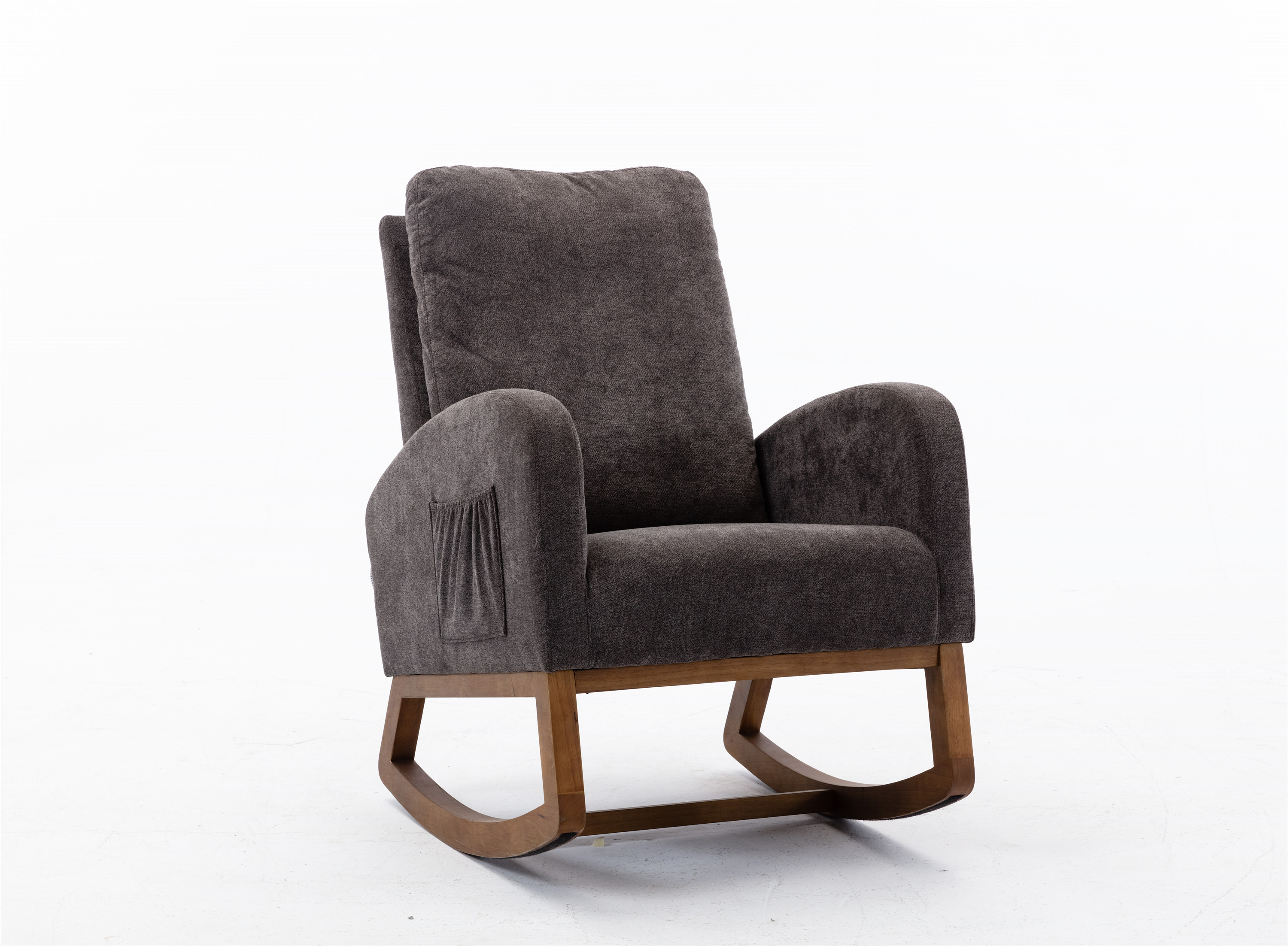 COOLMORE Rocking Chair, Modern Glider Chair, Recliner Armchair with Wood Legs and Side Pocket, Nursery Rocking Accent Chair with High Back for Living Room Bedroom (Dark Gray linen)