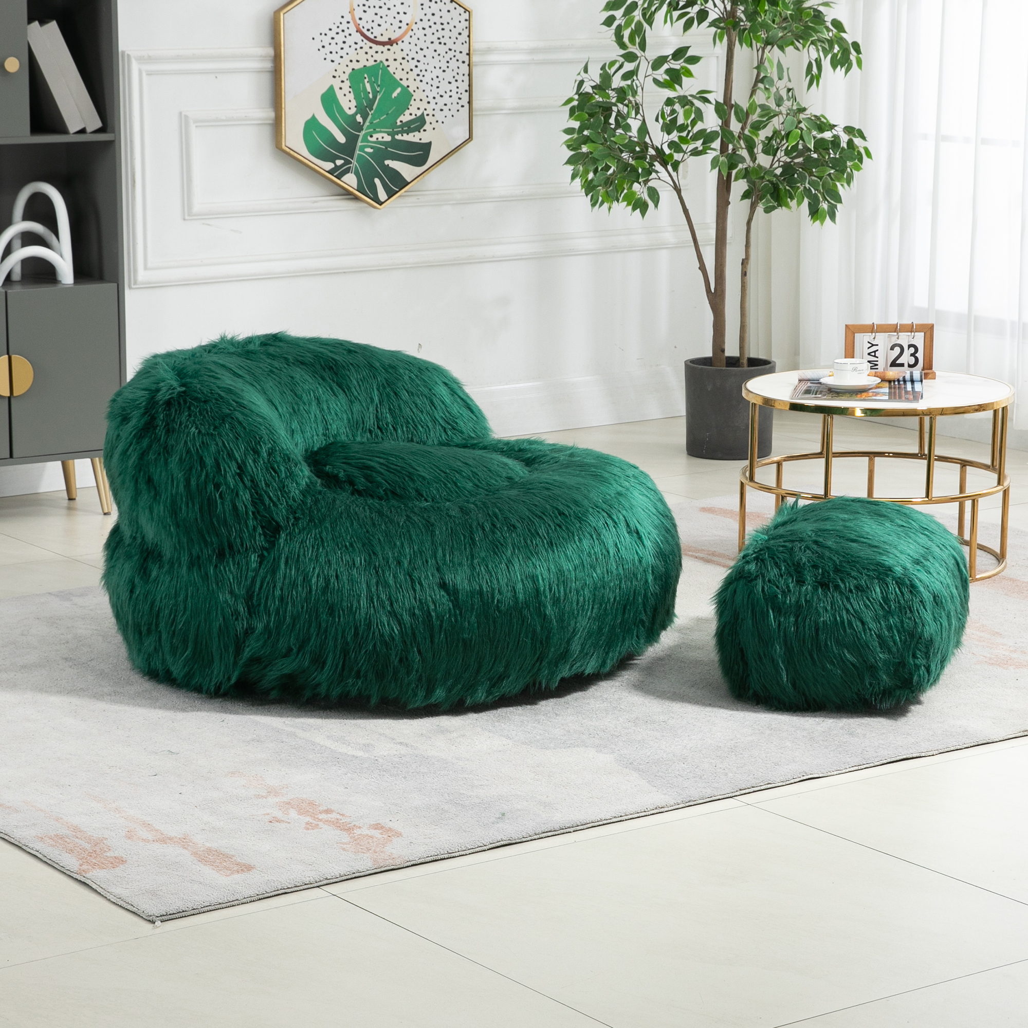 COOLMORE Bean Bag Chair, Floor Sofa with Handle,Accent Sofa Chair with Ottoman for Gaming Reading Relaxing (Emerald)