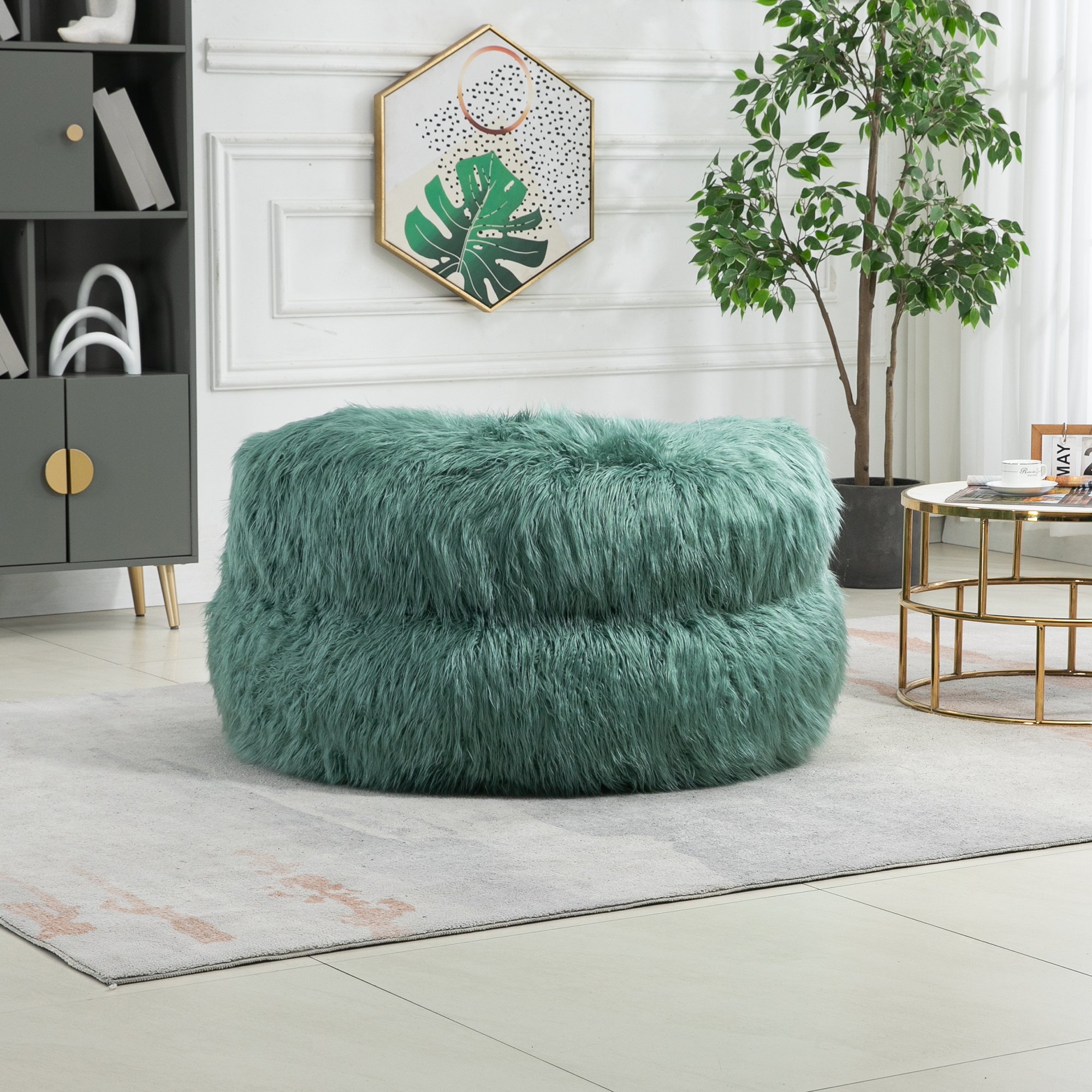 COOLMORE Bean Bag Chair, Floor Sofa with Handle,Accent Sofa Chair with Ottoman for Gaming Reading Relaxing (Mint Green)