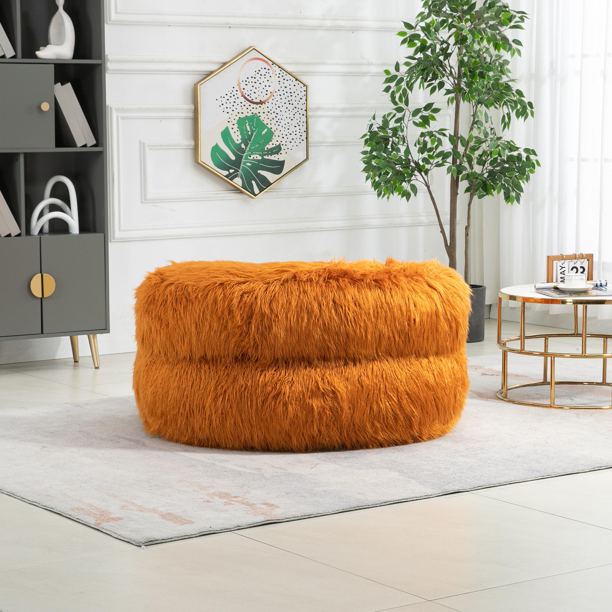 COOLMORE Bean Bag Chair, Floor Sofa with Handle,Accent Sofa Chair with Ottoman for Gaming Reading Relaxing (Orange)