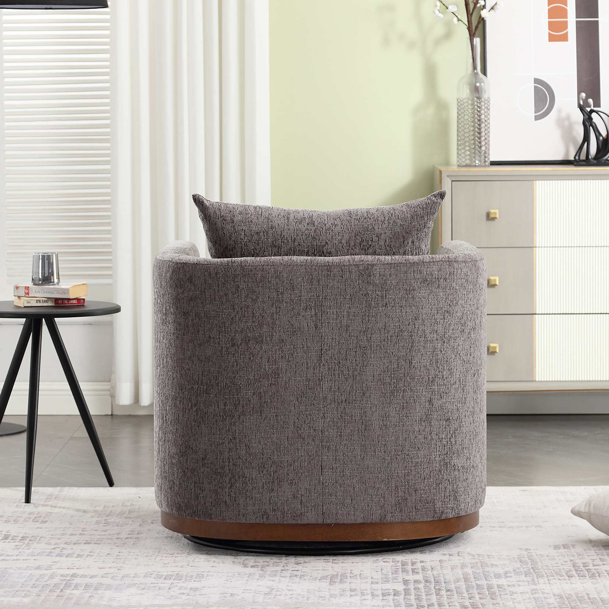 COOLMORE Swivel Barrel Chair, Comfy Round Accent Sofa Chair for Living Room, 360 Degree Swivel Barrel Club Chair, Leisure Arm Chair for Nursery, Hotel, Bedroom, Office, Lounge (Dark Gray Chenille)