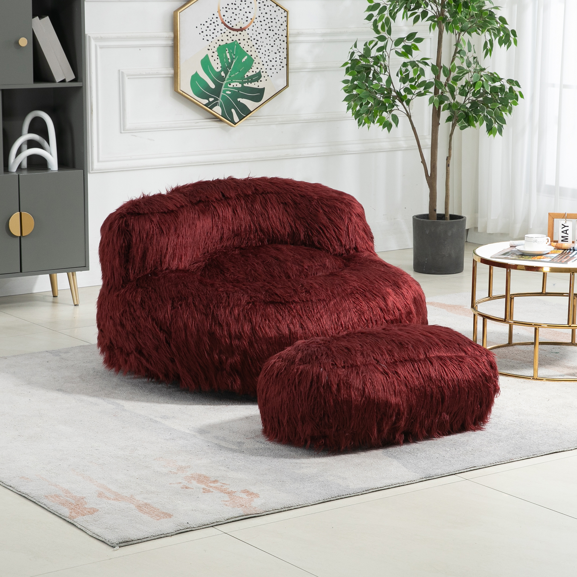 COOLMORE Bean Bag Chair, Floor Sofa with Handle,Accent Sofa Chair with Ottoman for Gaming Reading Relaxing (Wine Red)