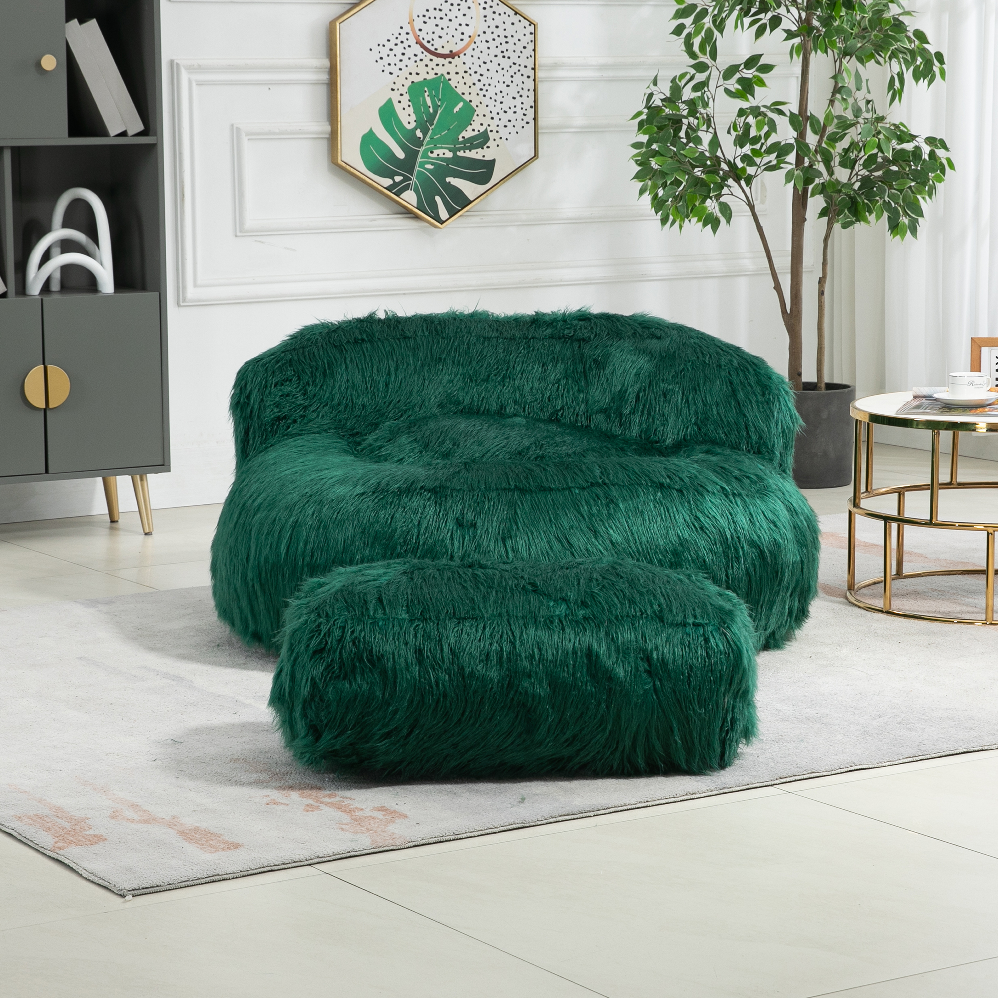 COOLMORE Bean Bag Chair, Floor Sofa with Handle,Accent Sofa Chair with Ottoman for Gaming Reading Relaxing (Emerald)