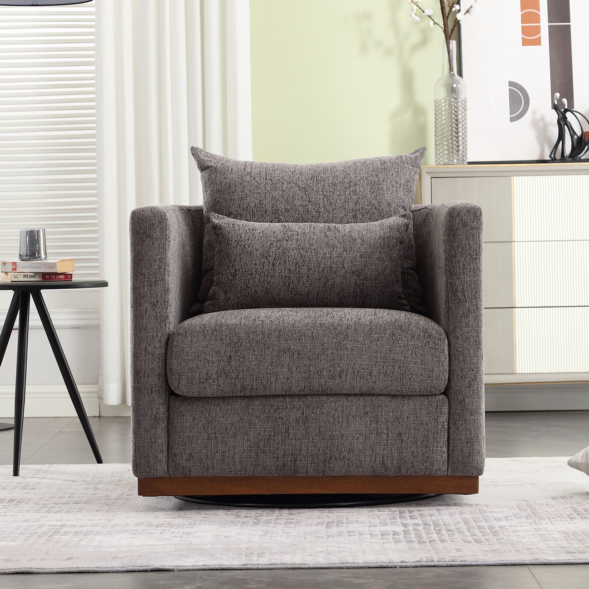 COOLMORE Swivel Barrel Chair, Comfy Round Accent Sofa Chair for Living Room, 360 Degree Swivel Barrel Club Chair, Leisure Arm Chair for Nursery, Hotel, Bedroom, Office, Lounge (Dark Gray Chenille)