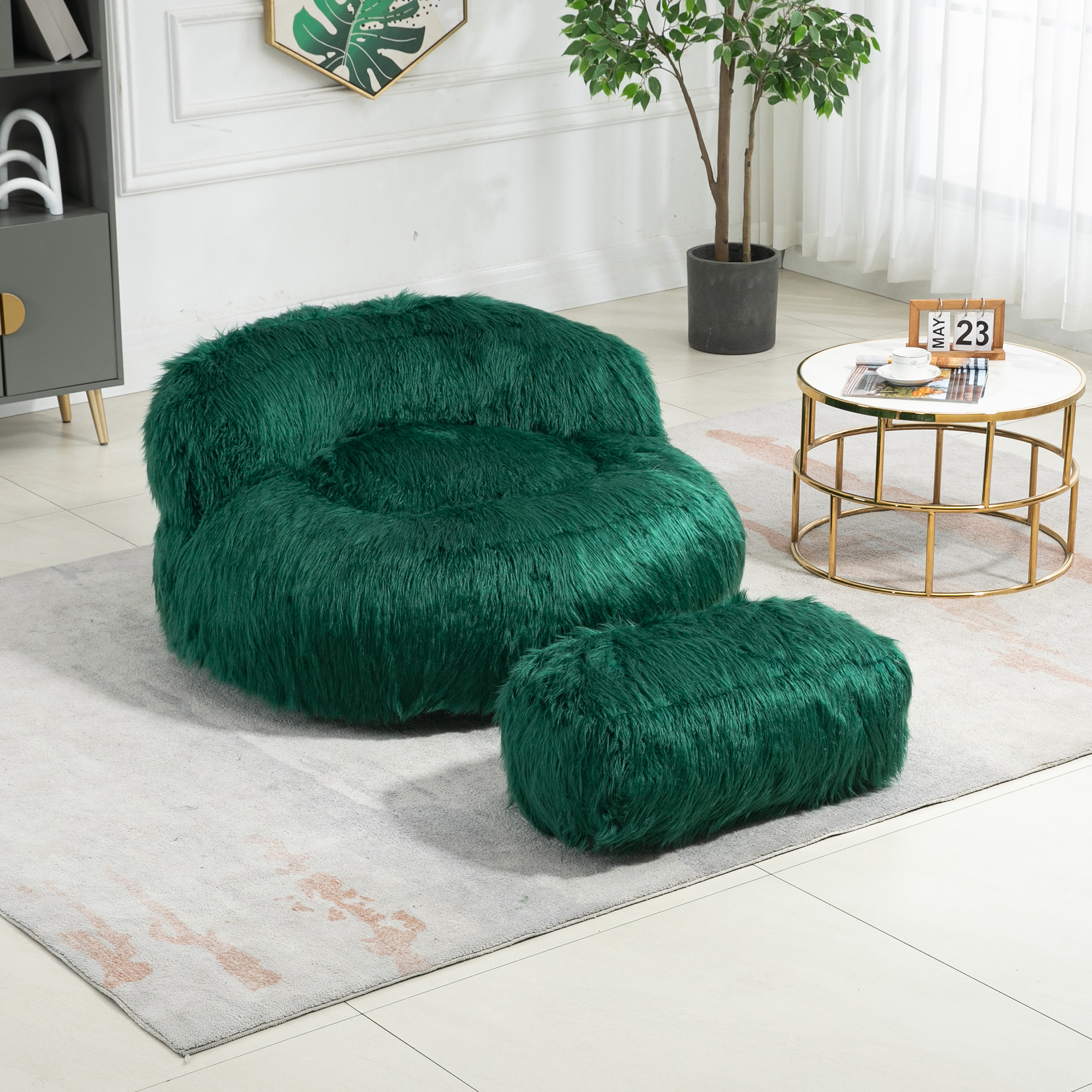 COOLMORE Bean Bag Chair, Floor Sofa with Handle,Accent Sofa Chair with Ottoman for Gaming Reading Relaxing (Emerald)