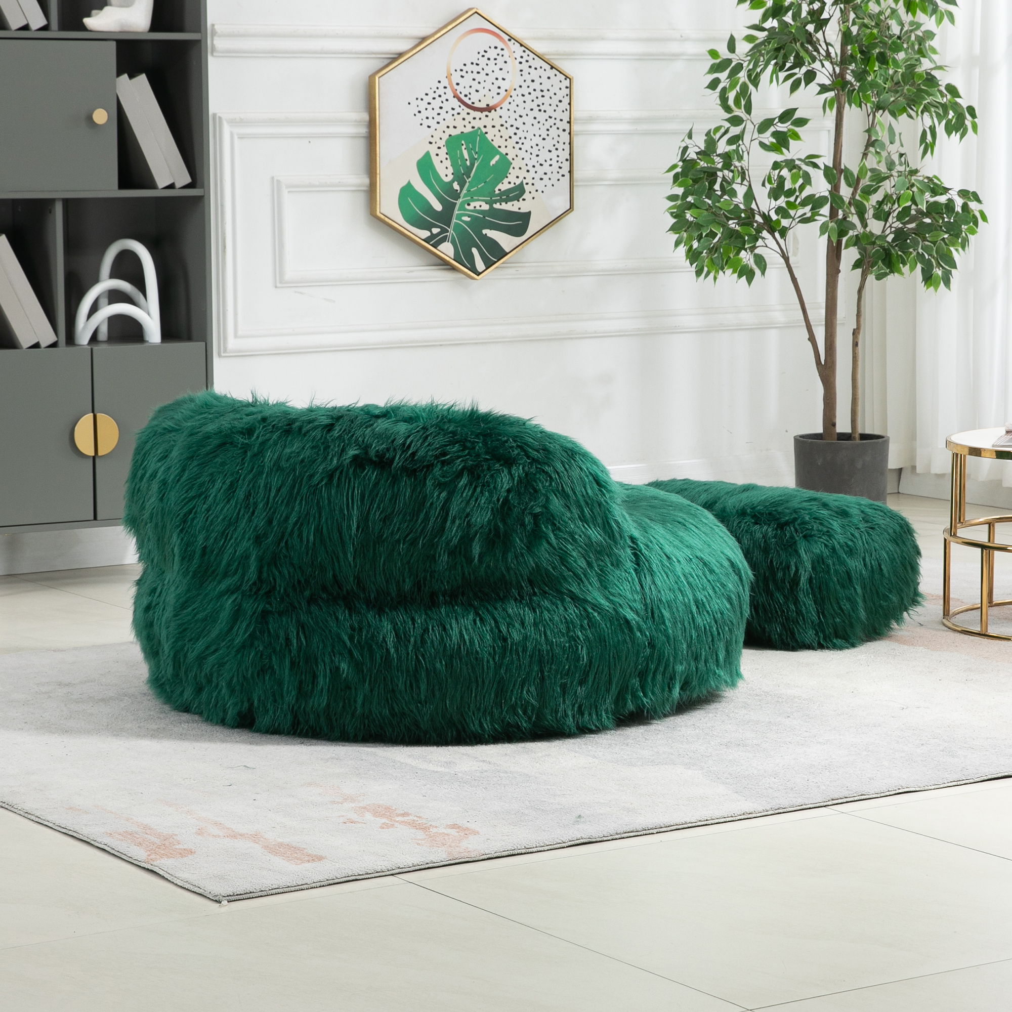 COOLMORE Bean Bag Chair, Floor Sofa with Handle,Accent Sofa Chair with Ottoman for Gaming Reading Relaxing (Emerald)