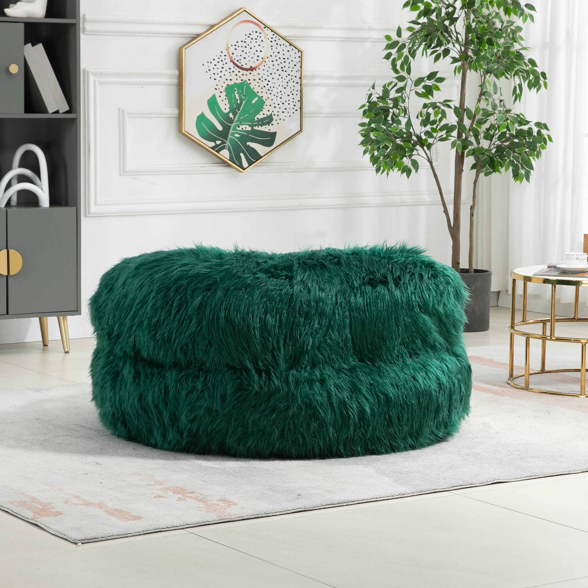 COOLMORE Bean Bag Chair, Floor Sofa with Handle,Accent Sofa Chair with Ottoman for Gaming Reading Relaxing (Emerald)