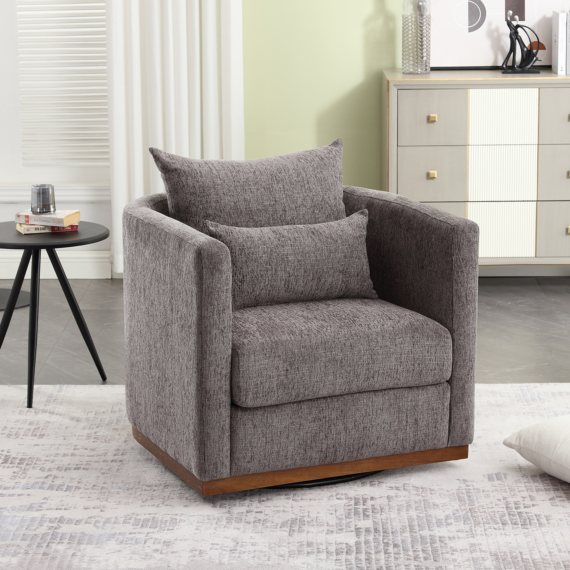 COOLMORE Swivel Barrel Chair, Comfy Round Accent Sofa Chair for Living Room, 360 Degree Swivel Barrel Club Chair, Leisure Arm Chair for Nursery, Hotel, Bedroom, Office, Lounge (Dark Gray Chenille)