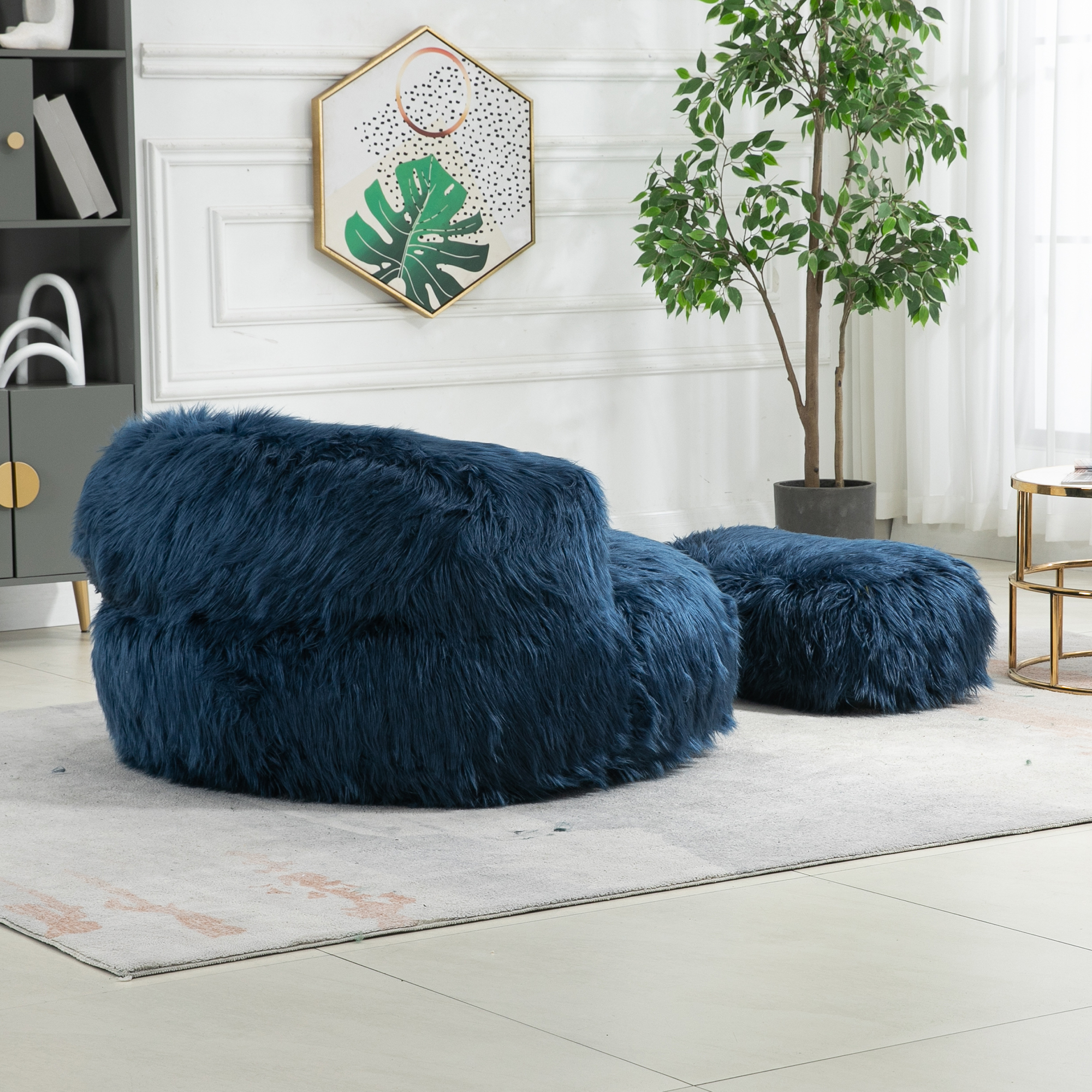 COOLMORE Bean Bag Chair, Floor Sofa with Handle,Accent Sofa Chair with Ottoman for Gaming Reading Relaxing (Navy)